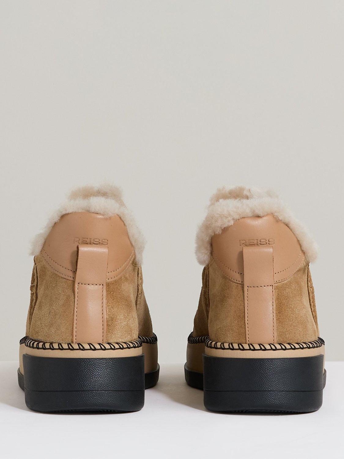 Product image 2 of 5, which shows Reiss Sylvie Suede Shearling Lined Ankle Boots, Tan, 4