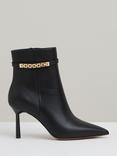 Reiss Emily Leather Chain Embellished Stiletto Heel Ankle Boots, Black