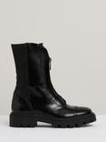 Reiss Sophie Leather Zip Front Ankle Boots, Black, Black