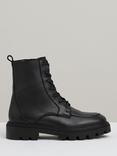 Reiss Ellie Leather Lace Up Ankle Boots, Black