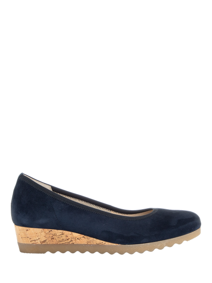 Gabor Epworth Wide Fit Suede Wedge Courts, Navy, Navy