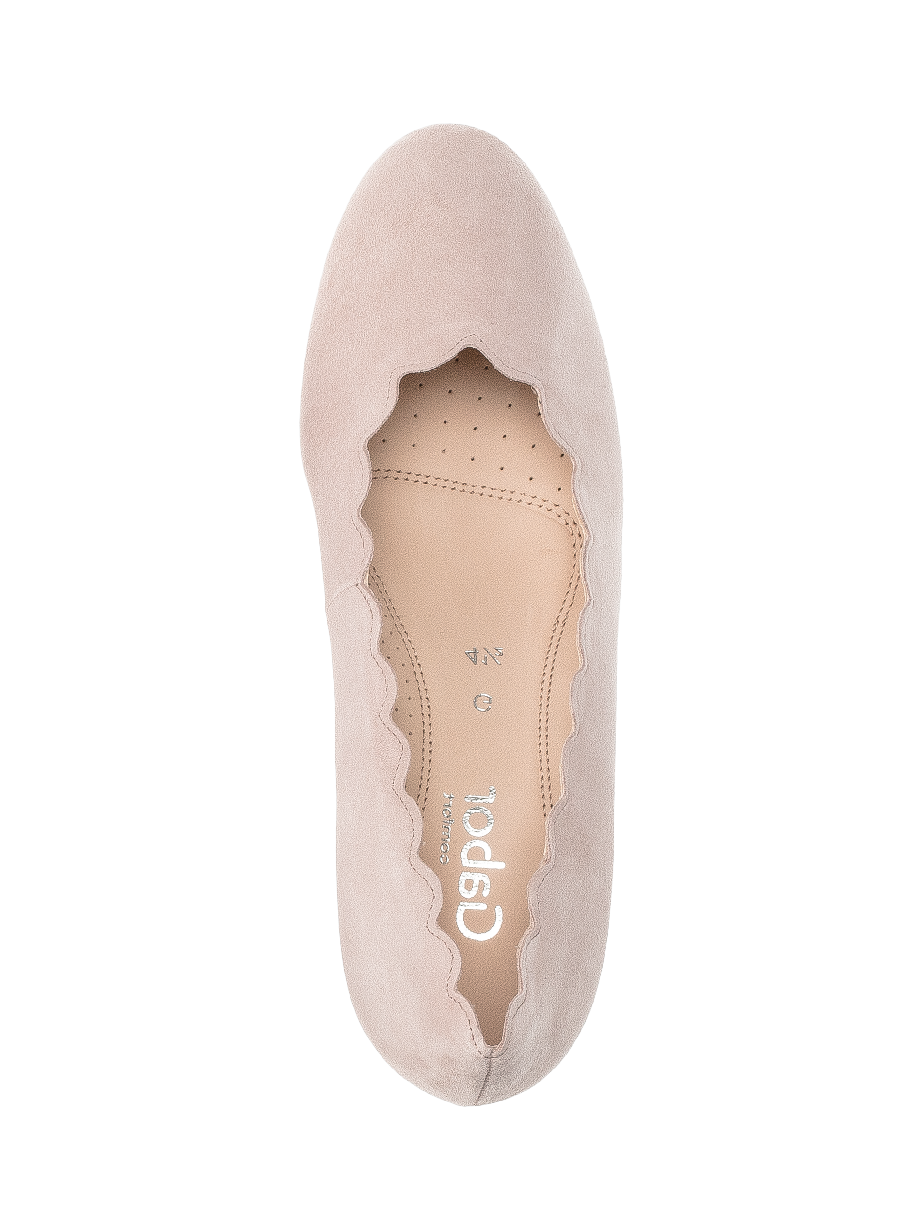 Product image 2 of 4, which shows Gabor Gigi Wide Fit Suede Scallop Edge Heeled Courts, Antique Rose, 3