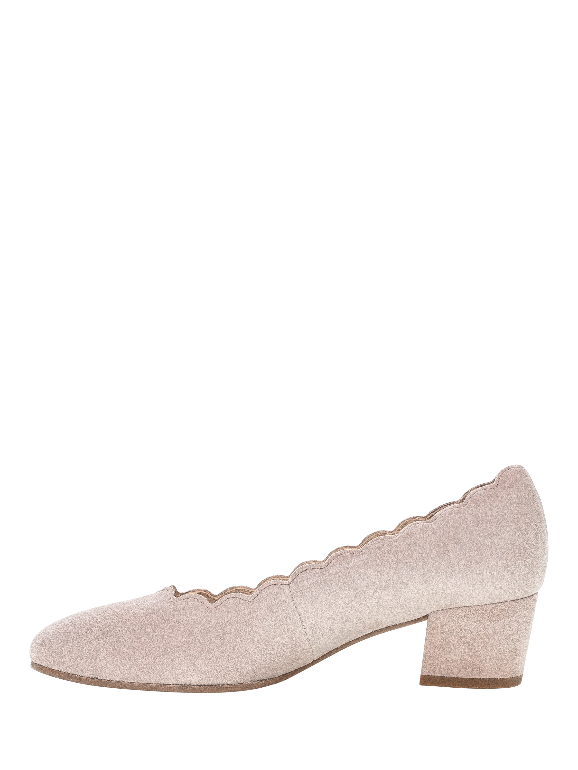 Product image 4 of 4, which shows Gabor Gigi Wide Fit Suede Scallop Edge Heeled Courts, Antique Rose, 3