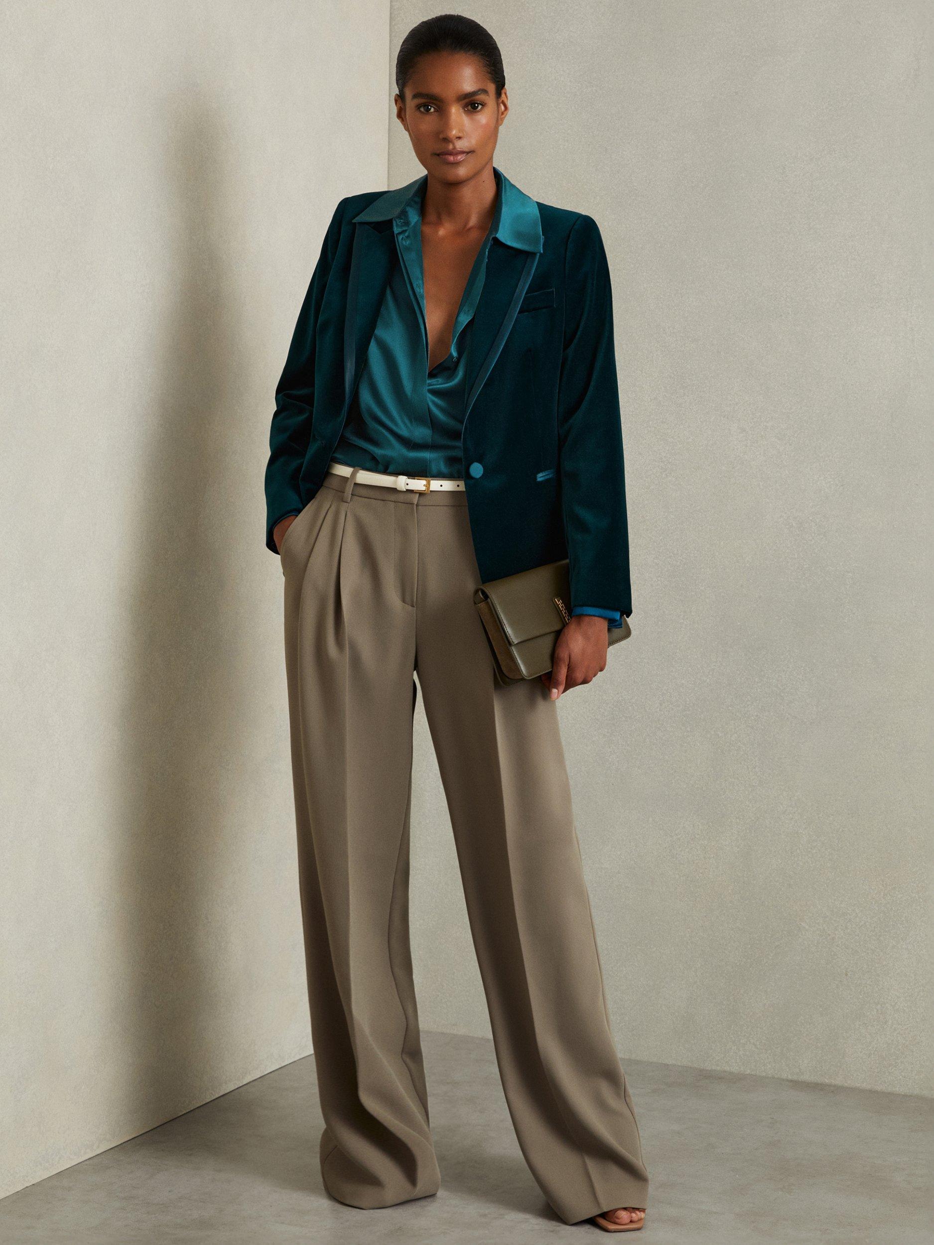 Reiss Parisa Velvet Single Breasted Suit Blazer, Teal