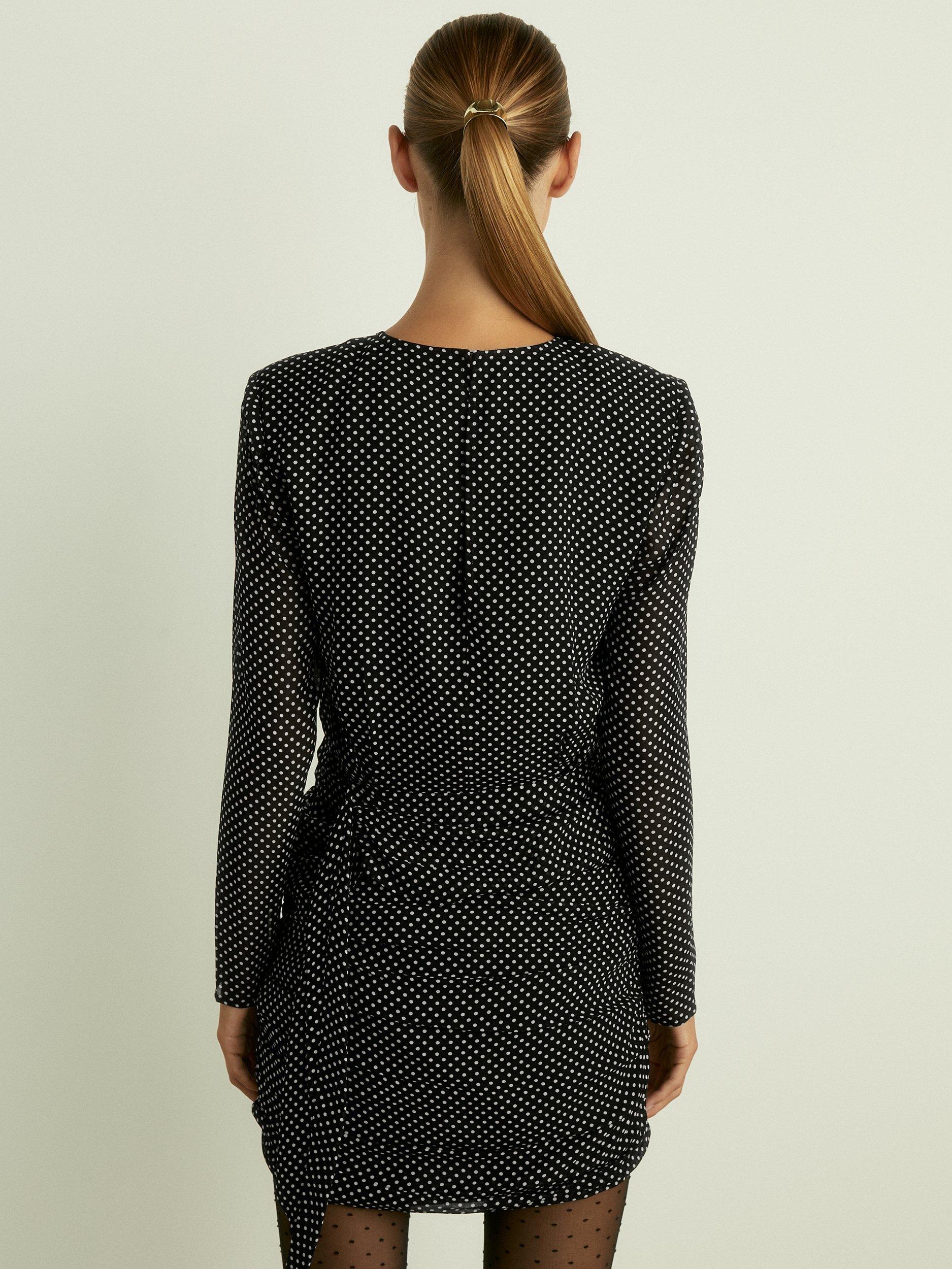 【海外限定】REISSワンピース☆Taylor Gathered Polka-Dot  Reiss Taylor Polka Dot Ruched Mini Dress, Black