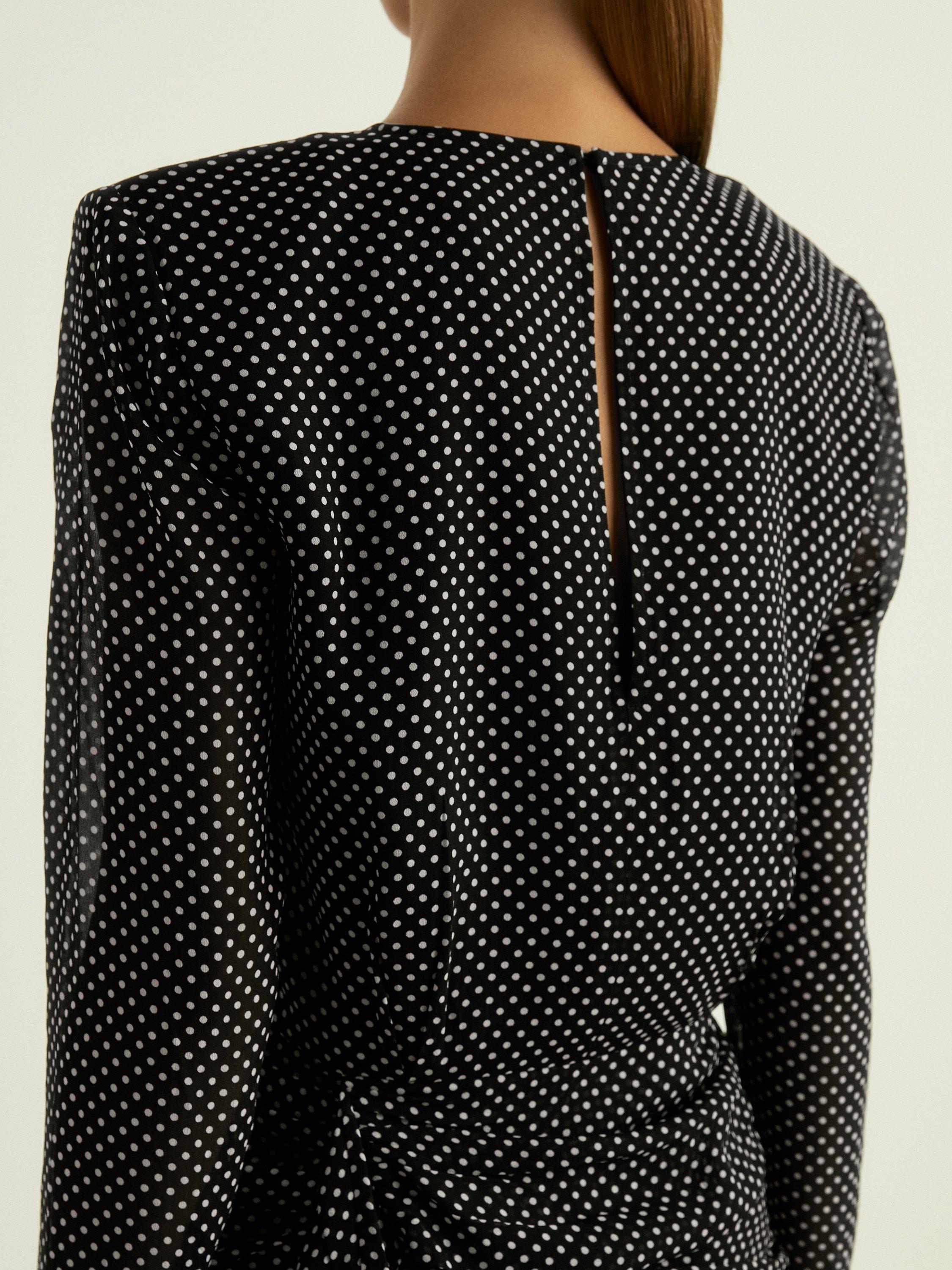 【海外限定】REISSワンピース☆Taylor Gathered Polka-Dot  Reiss Taylor Polka Dot Ruched Mini Dress, Black