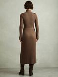 Reiss Vinette Ribbed Roll Neck Jumper Midi Dress, Mocha