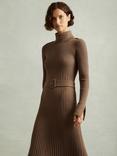 Reiss Petite Vinette Ribbed Roll Neck Jumper Midi Dress, Mocha, Mocha