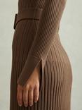 Reiss Petite Vinette Ribbed Roll Neck Jumper Midi Dress, Mocha, Mocha