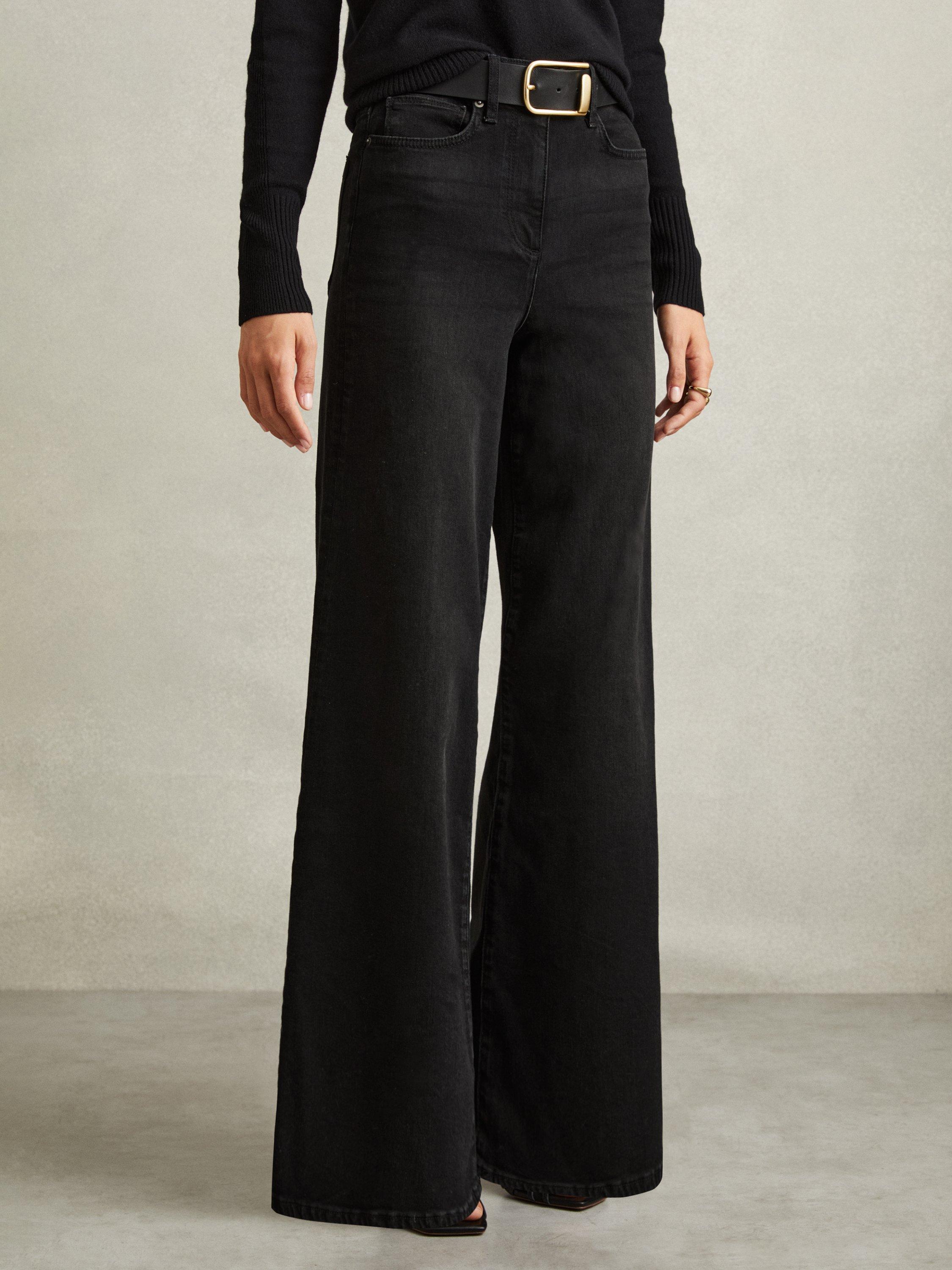 Reiss Ameria Wide Leg Jeans, Black