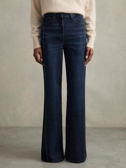 Reiss Petite Heather Wide Leg Jeans, Dark Blue