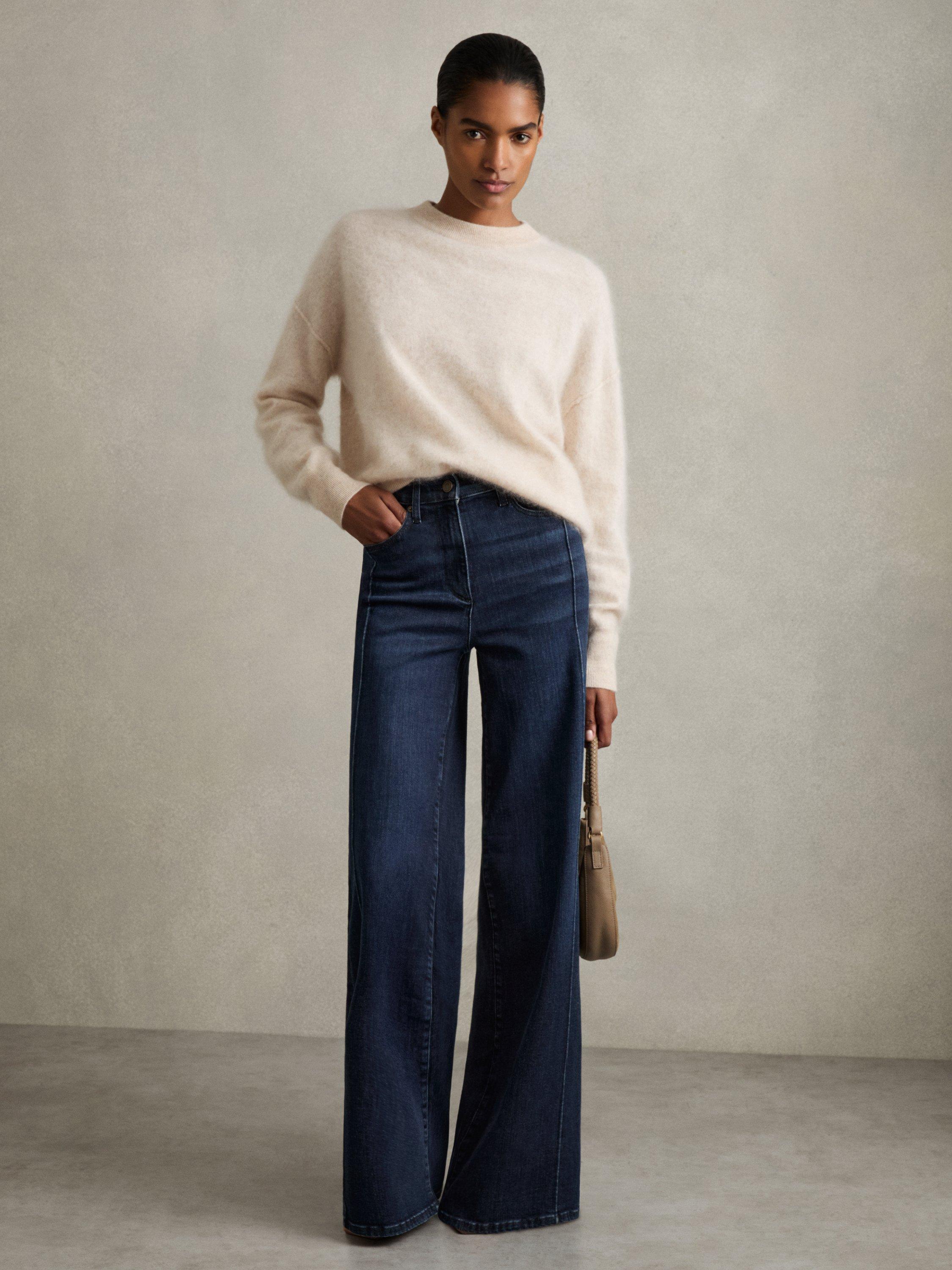 Product image 4 of 5, which shows Reiss Petite Heather Wide Leg Jeans, Dark Blue, 25Pt