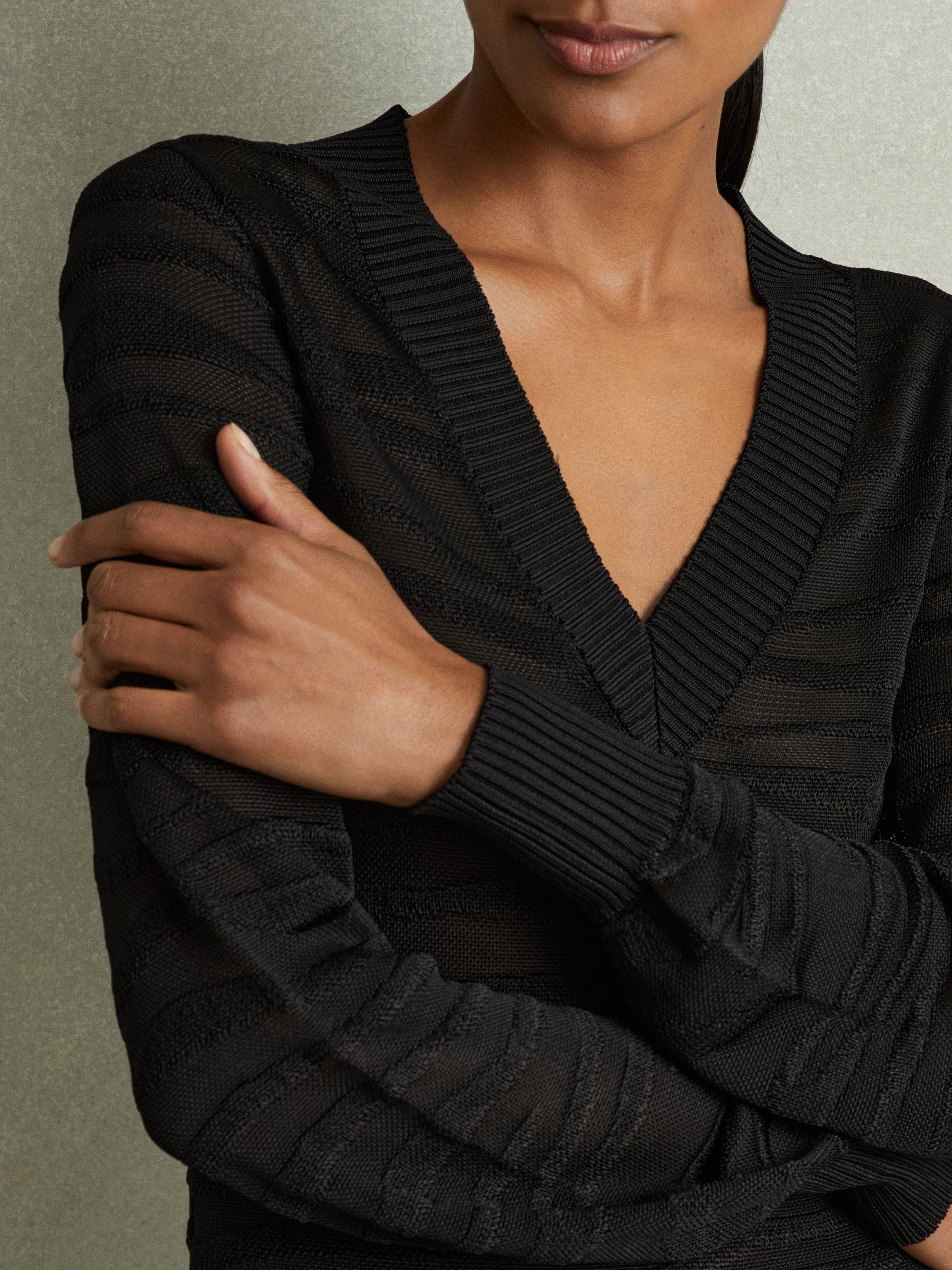 Reiss Zana Animal Stripe V Neck Jumper Black
