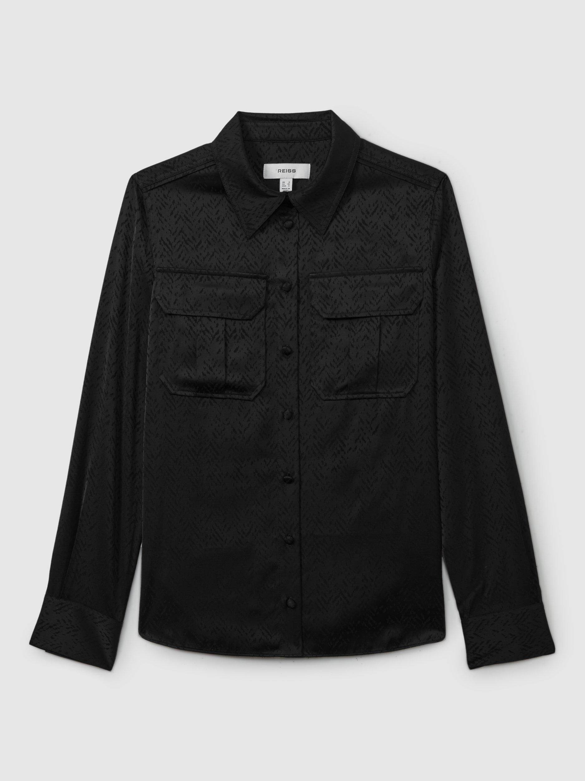 Reiss Hettie Satin Jacquard Shirt, Black