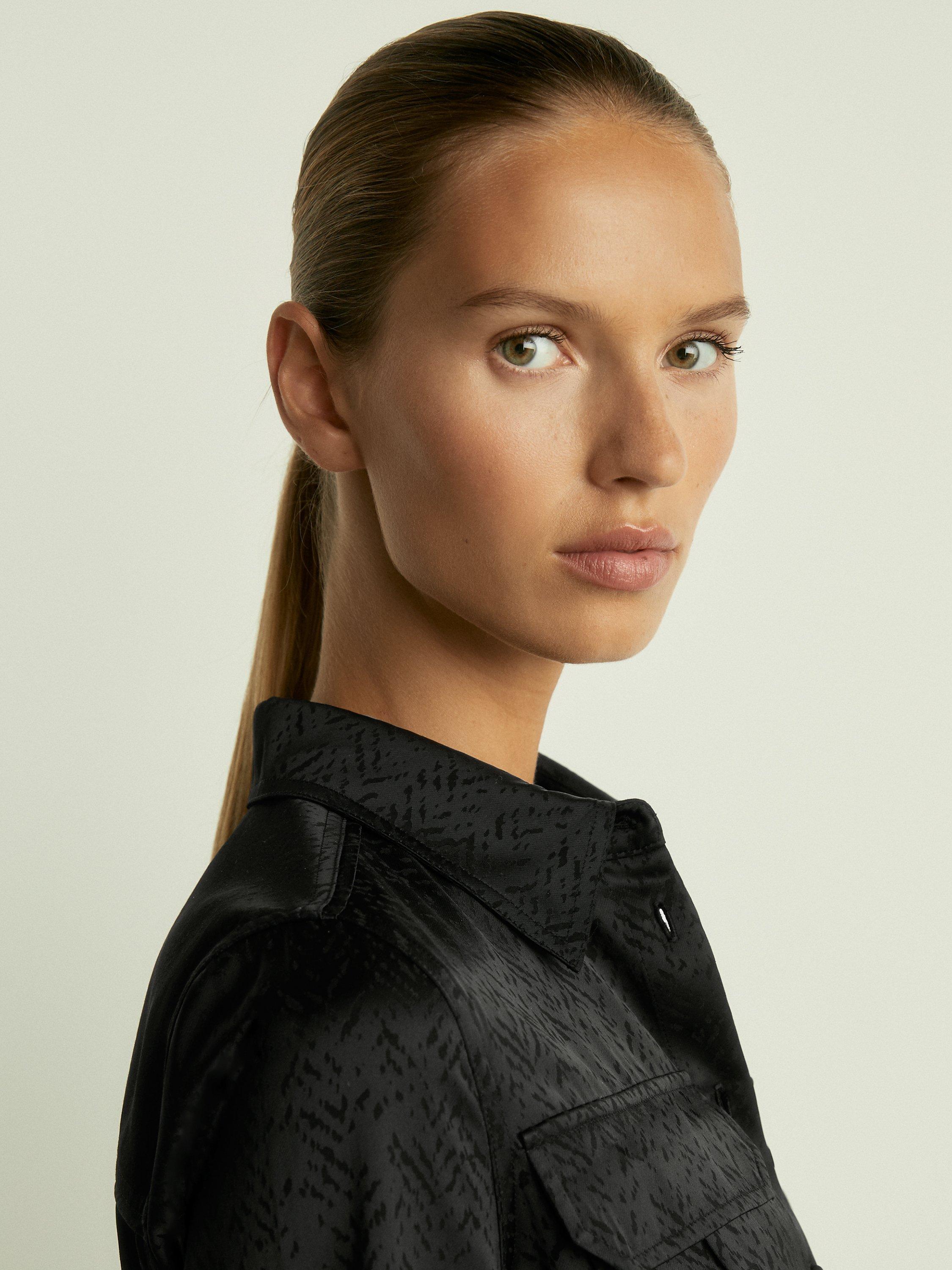 Reiss Hettie Satin Jacquard Shirt Black
