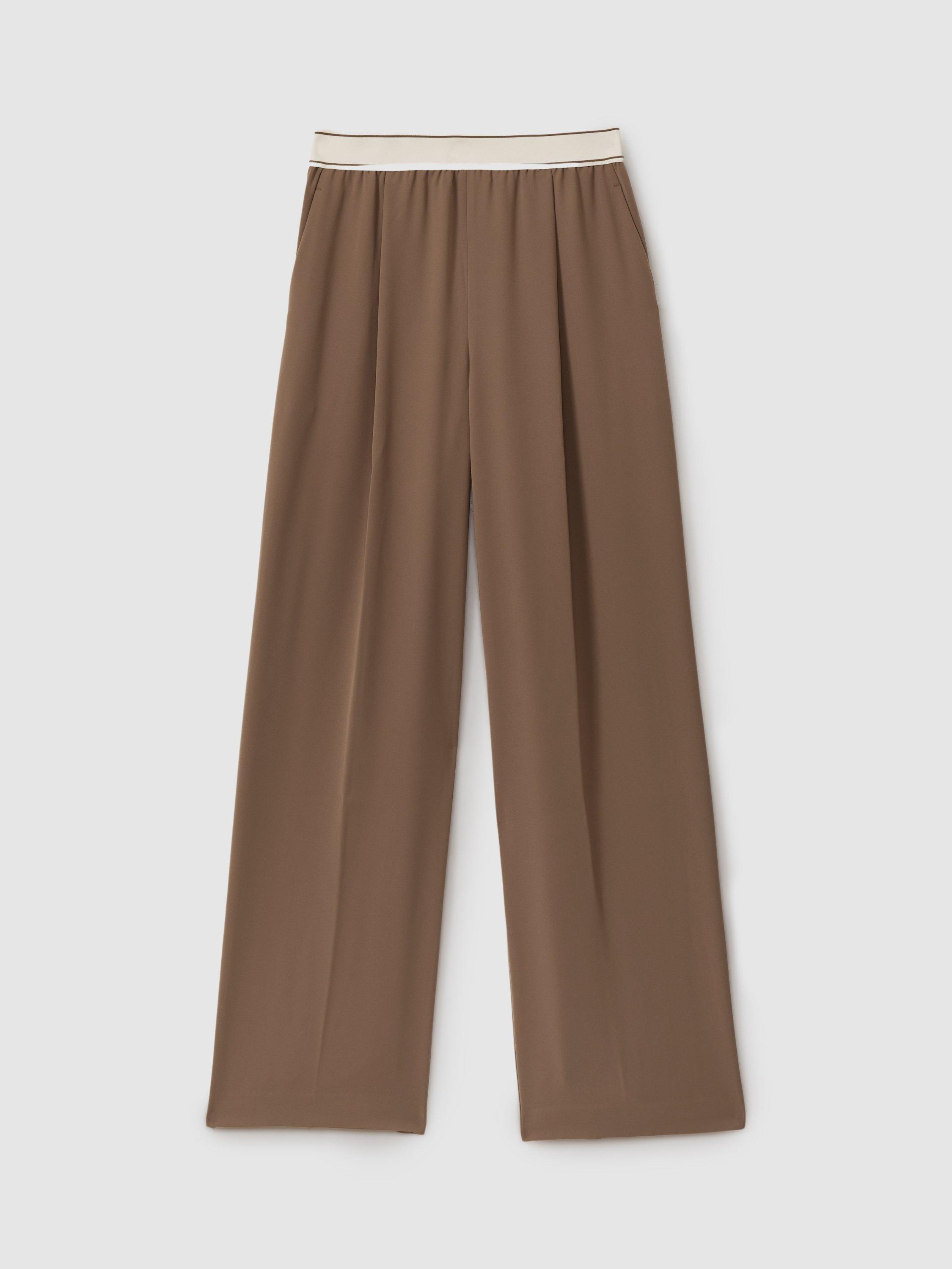 Product image 3 of 5, which shows Reiss Petite Abigail Wide Leg Trousers, Mocha Brown, 6Pt