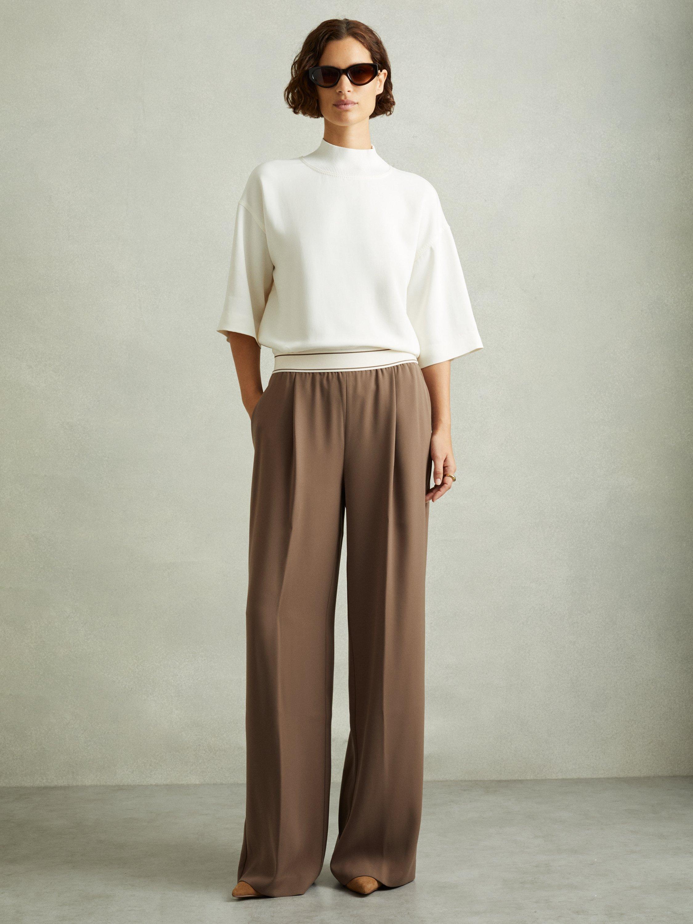 Product image 4 of 5, which shows Reiss Petite Abigail Wide Leg Trousers, Mocha Brown, 6Pt