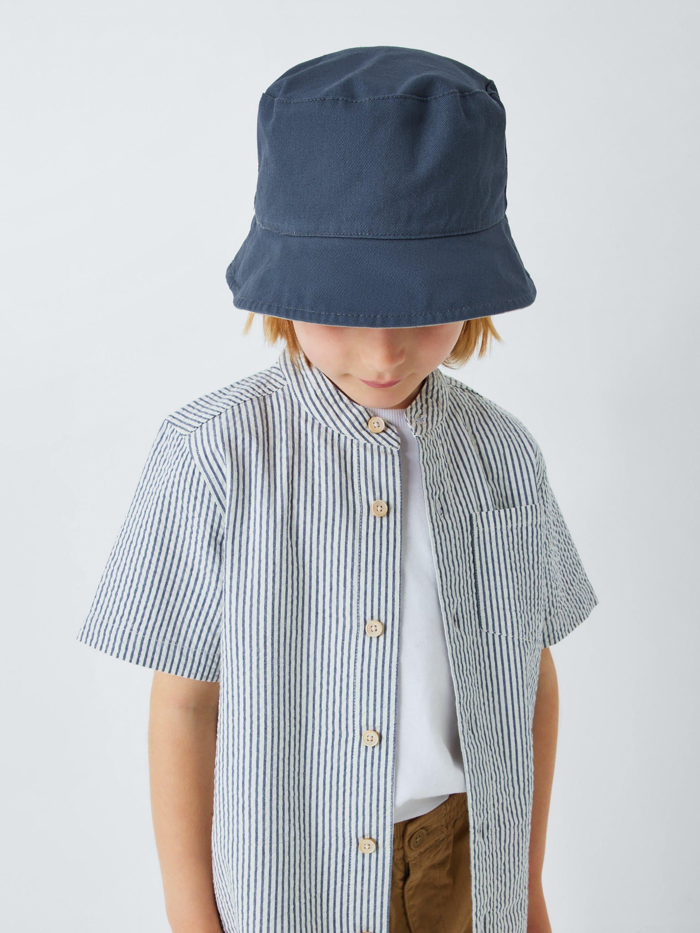 Product image 4 of 5, which shows John Lewis Kids' Stripe Reversible Bucket Hat, Grey, 3-5 years