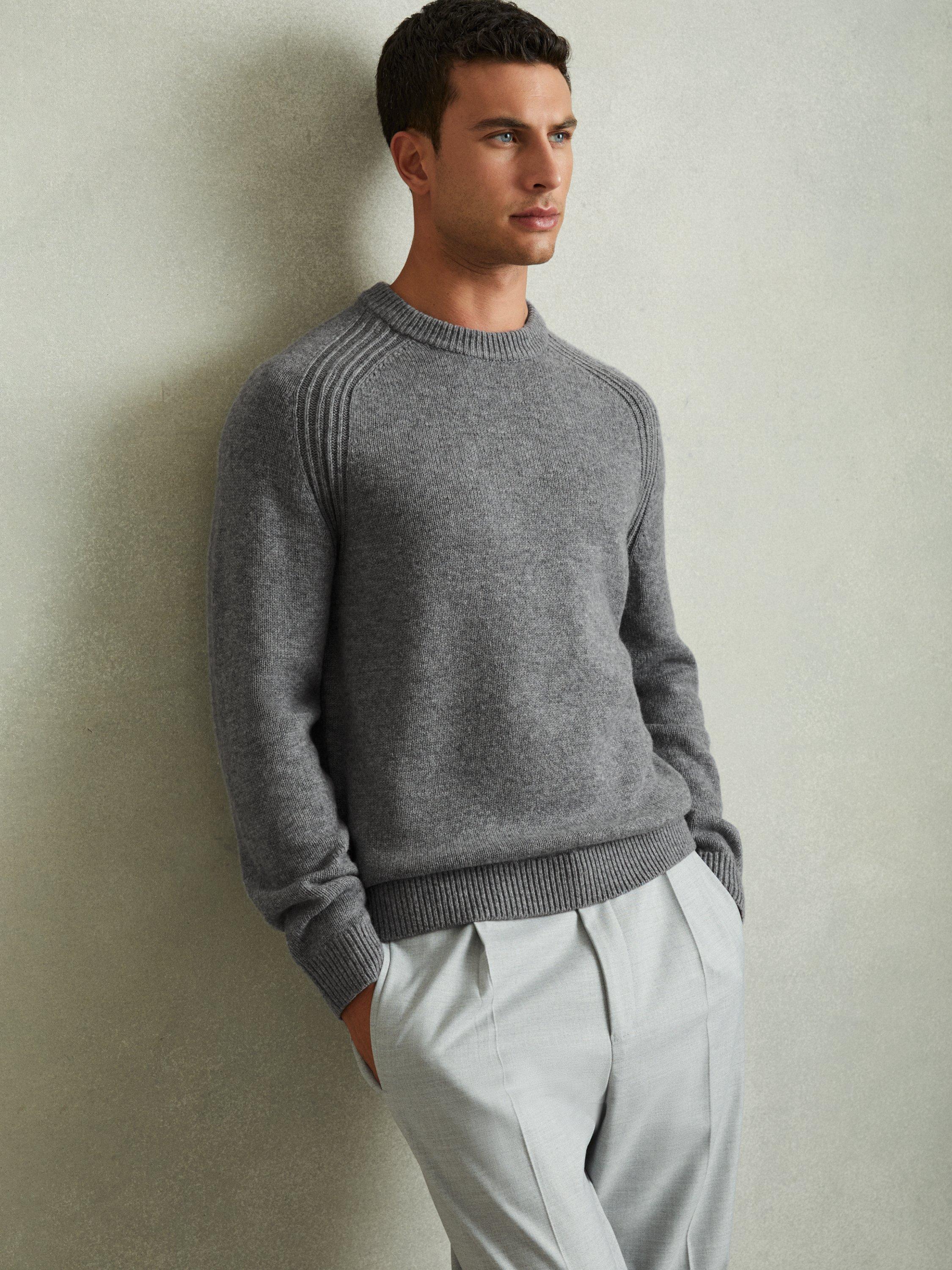 Reiss Cloud Wool Blend Crew Jumper, Mid Grey Melange