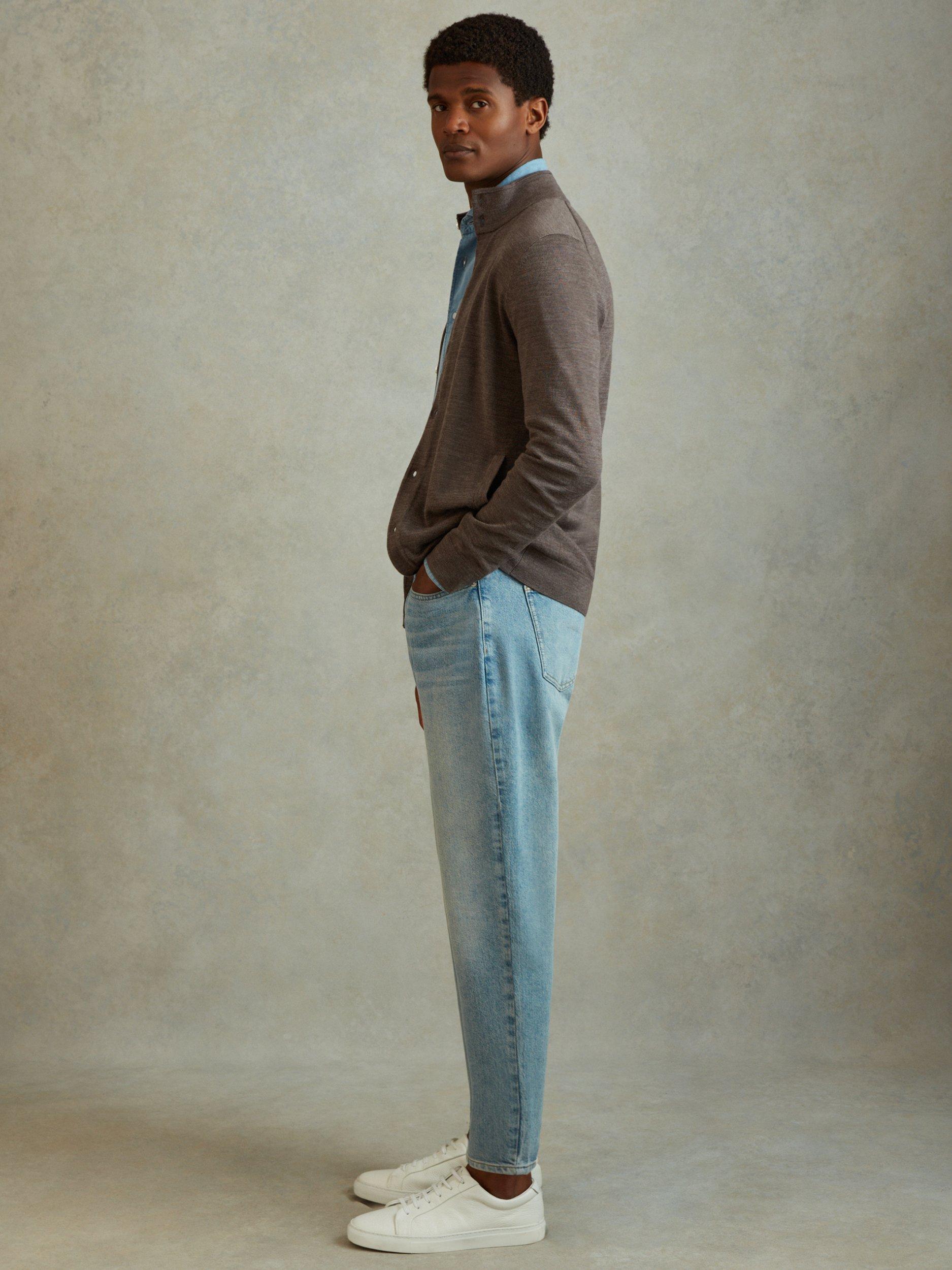 Harlow Merino Wool Button-Through Funnel Neck Cardigan, Dark Brown Melange