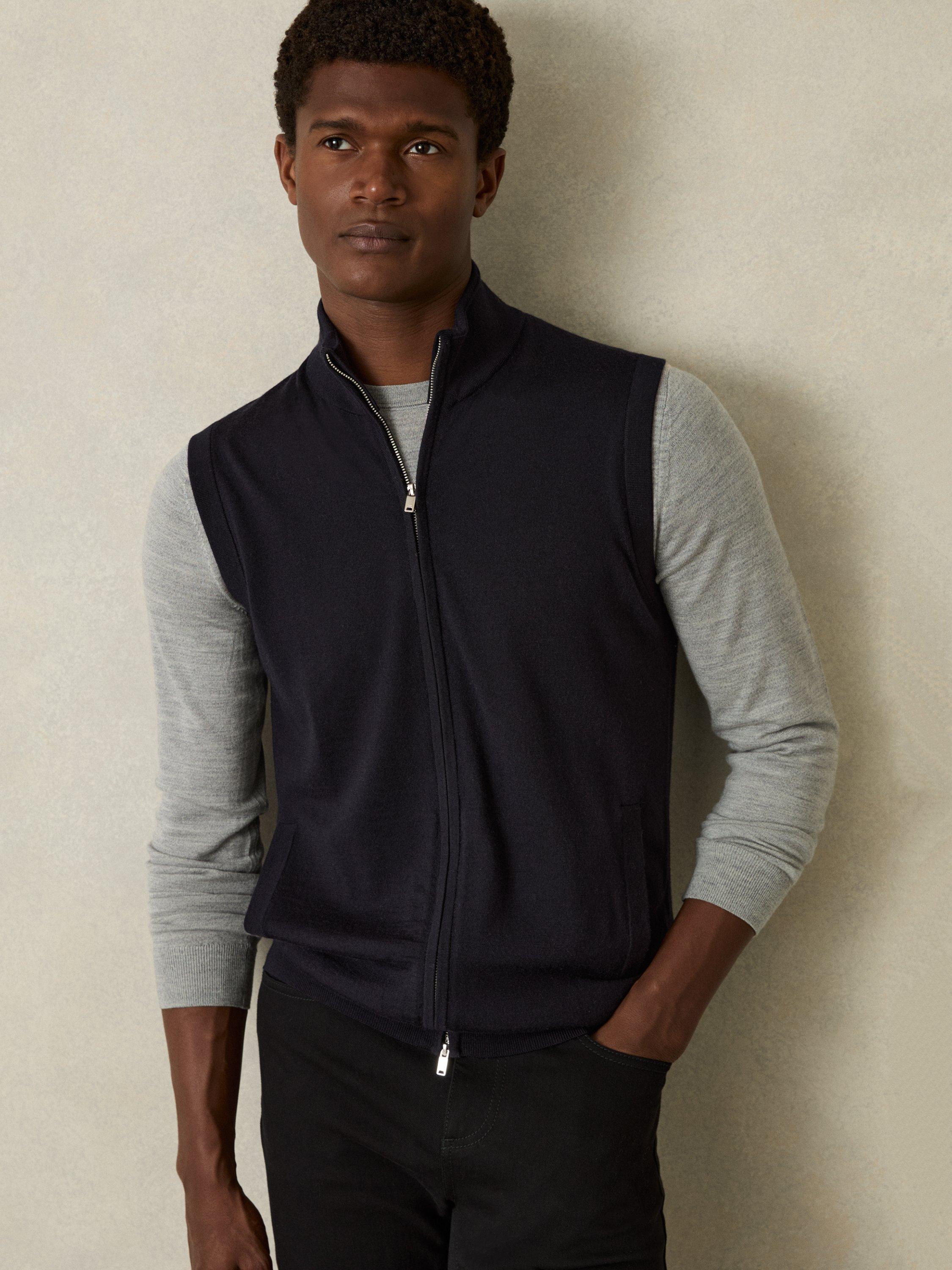 Reiss Leeds Merino Wool Zip-Through Gilet, Navy