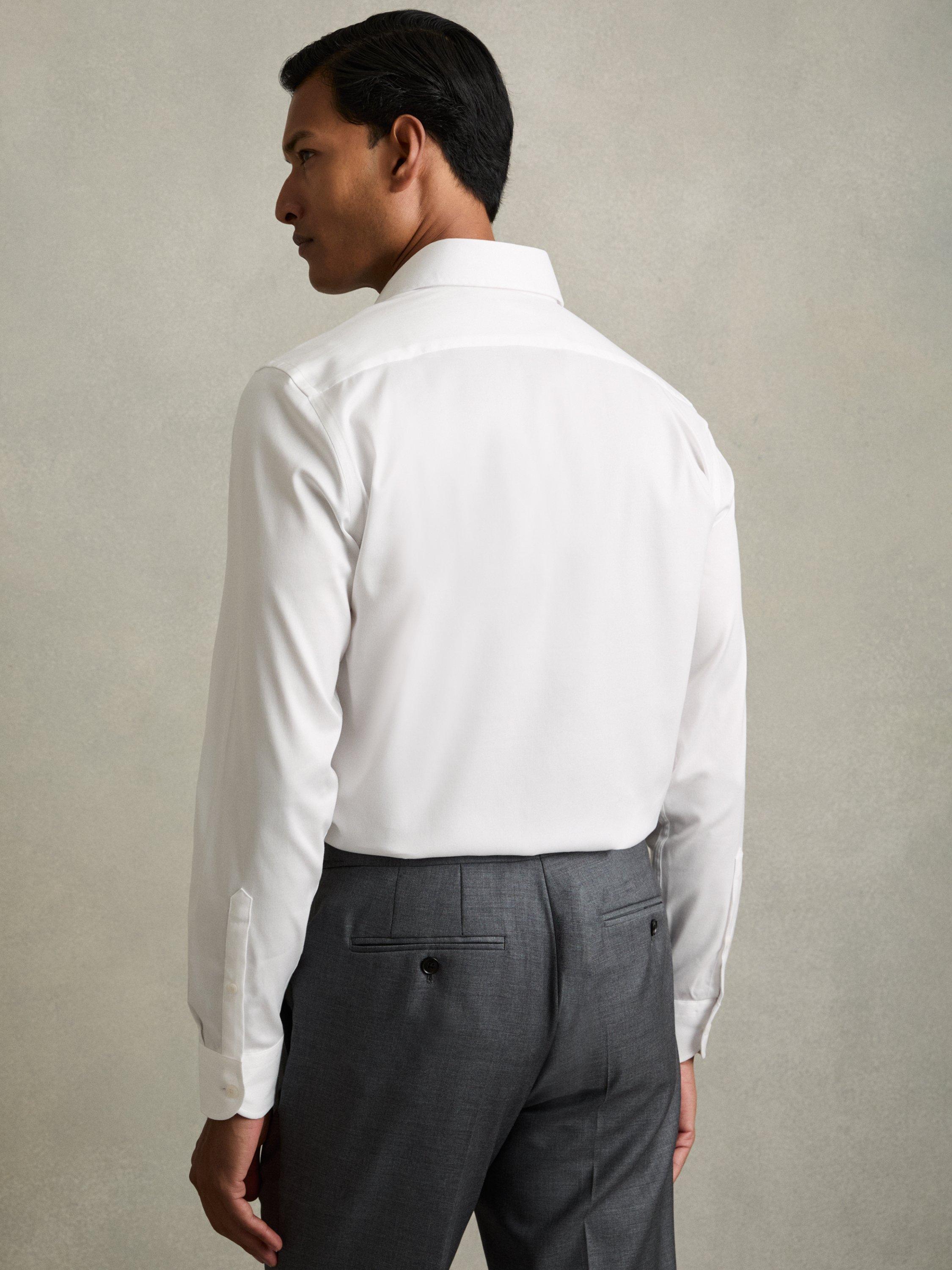 Product image 2 of 5, which shows Reiss Bishopsgate Cotton-Tencel Stretch Shirt, White, XS