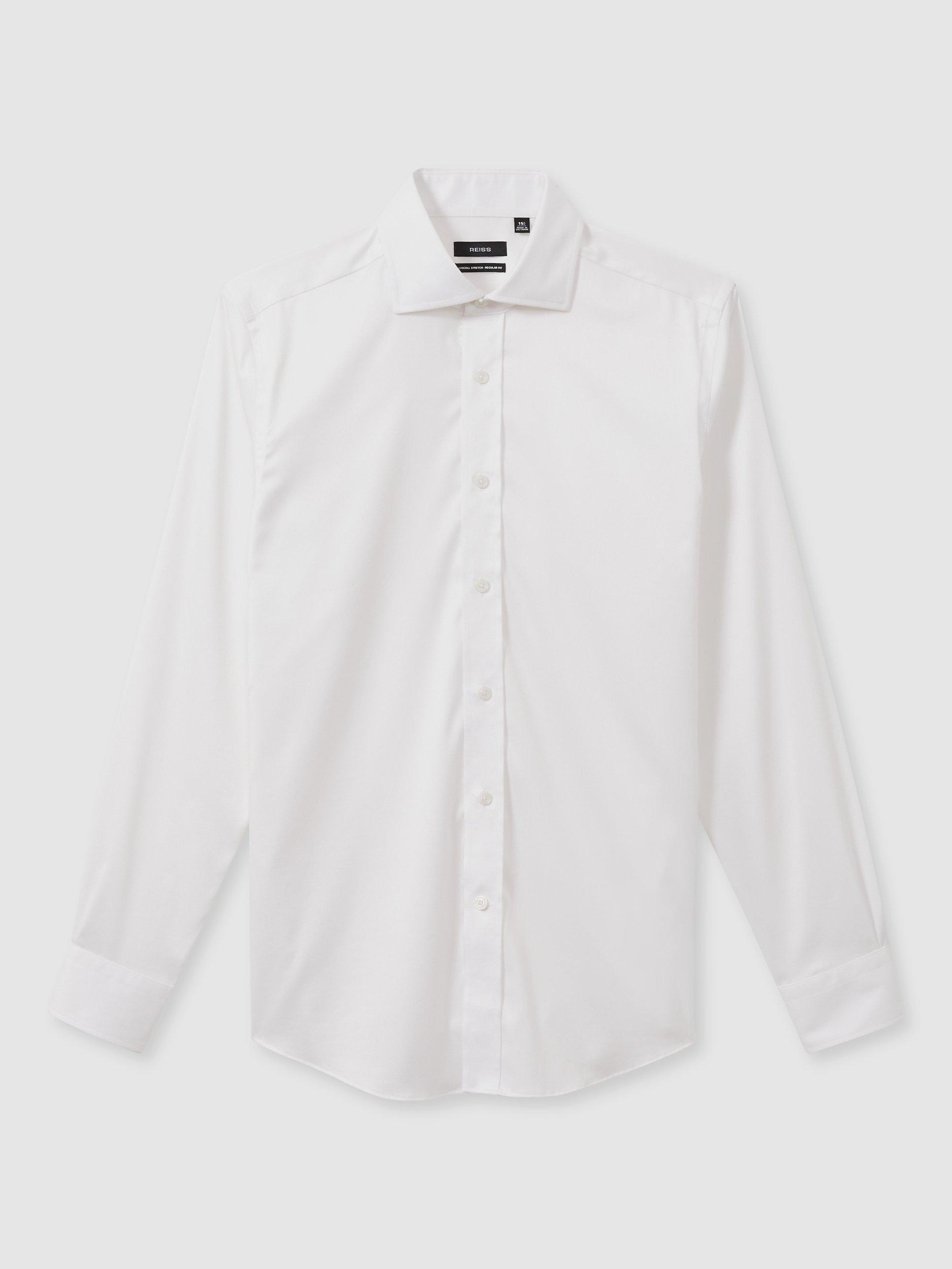 Product image 3 of 5, which shows Reiss Bishopsgate Cotton-Tencel Stretch Shirt, White, XS