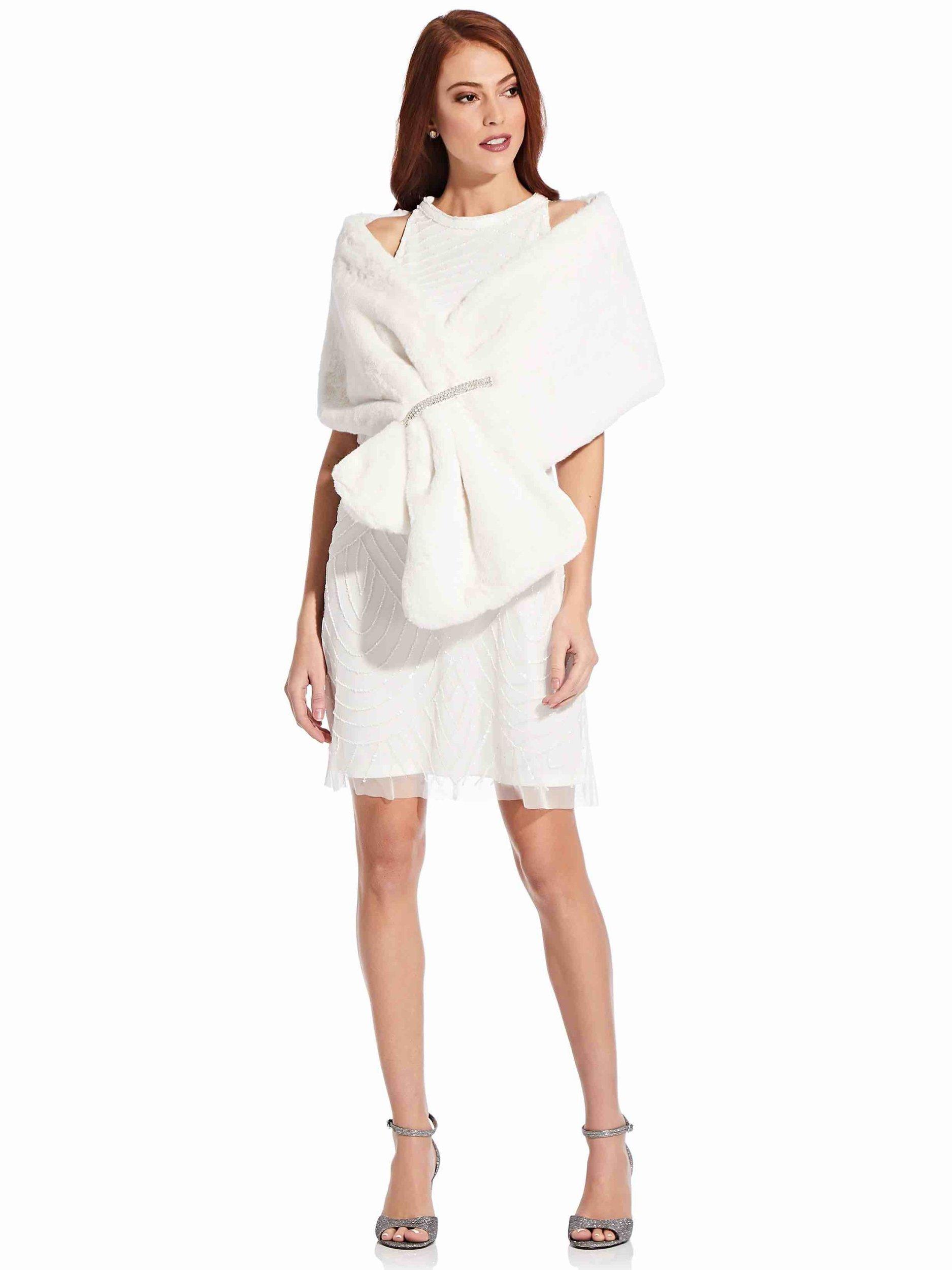 Product image 1 of 6, which shows Adrianna Papell Faux Fur Wrap, Ivory, One Size