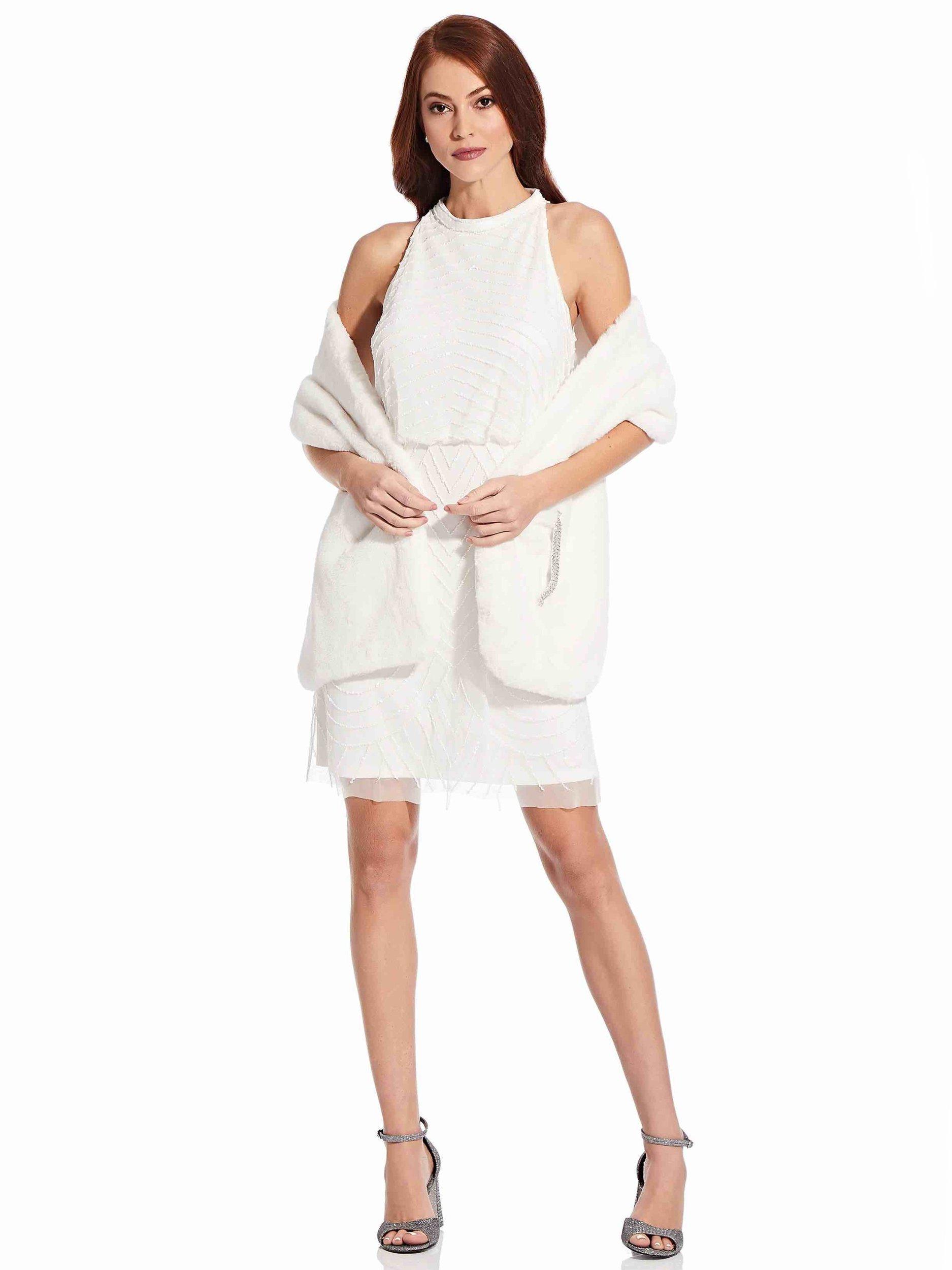 Product image 2 of 6, which shows Adrianna Papell Faux Fur Wrap, Ivory, One Size