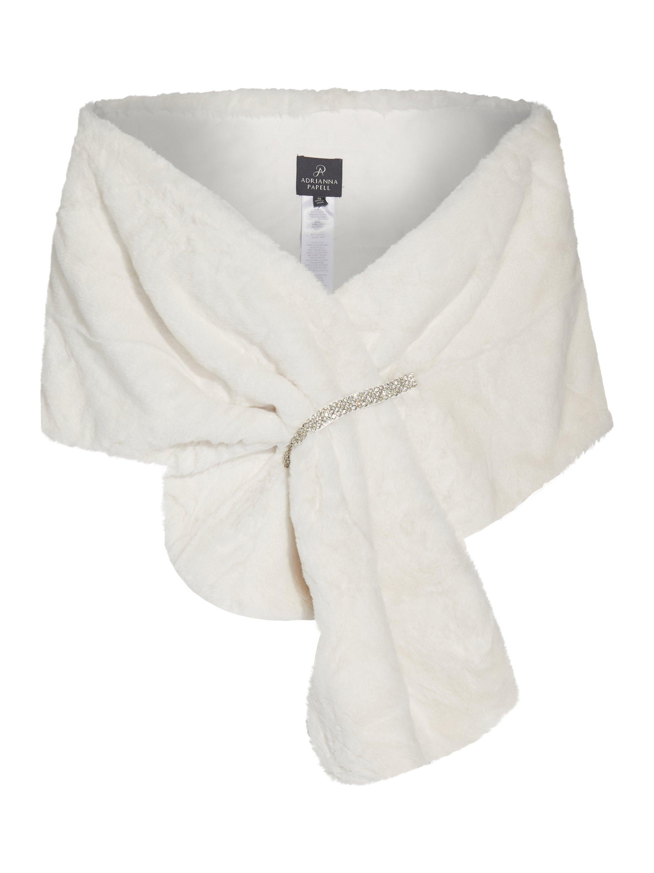 Product image 5 of 6, which shows Adrianna Papell Faux Fur Wrap, Ivory, One Size