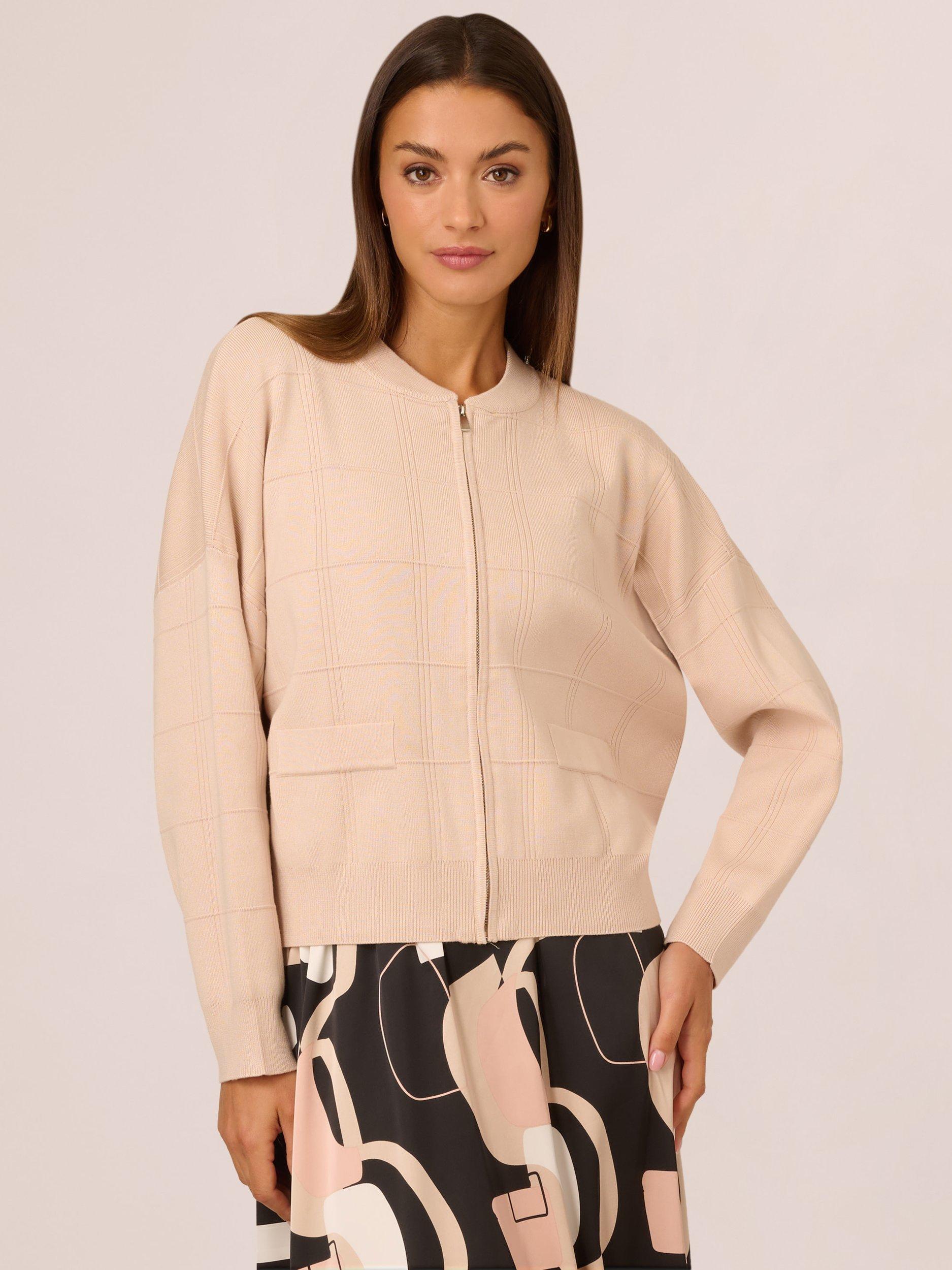 Adrianna Papell Long Sleeve Bomber Sweater, Champagne Blush