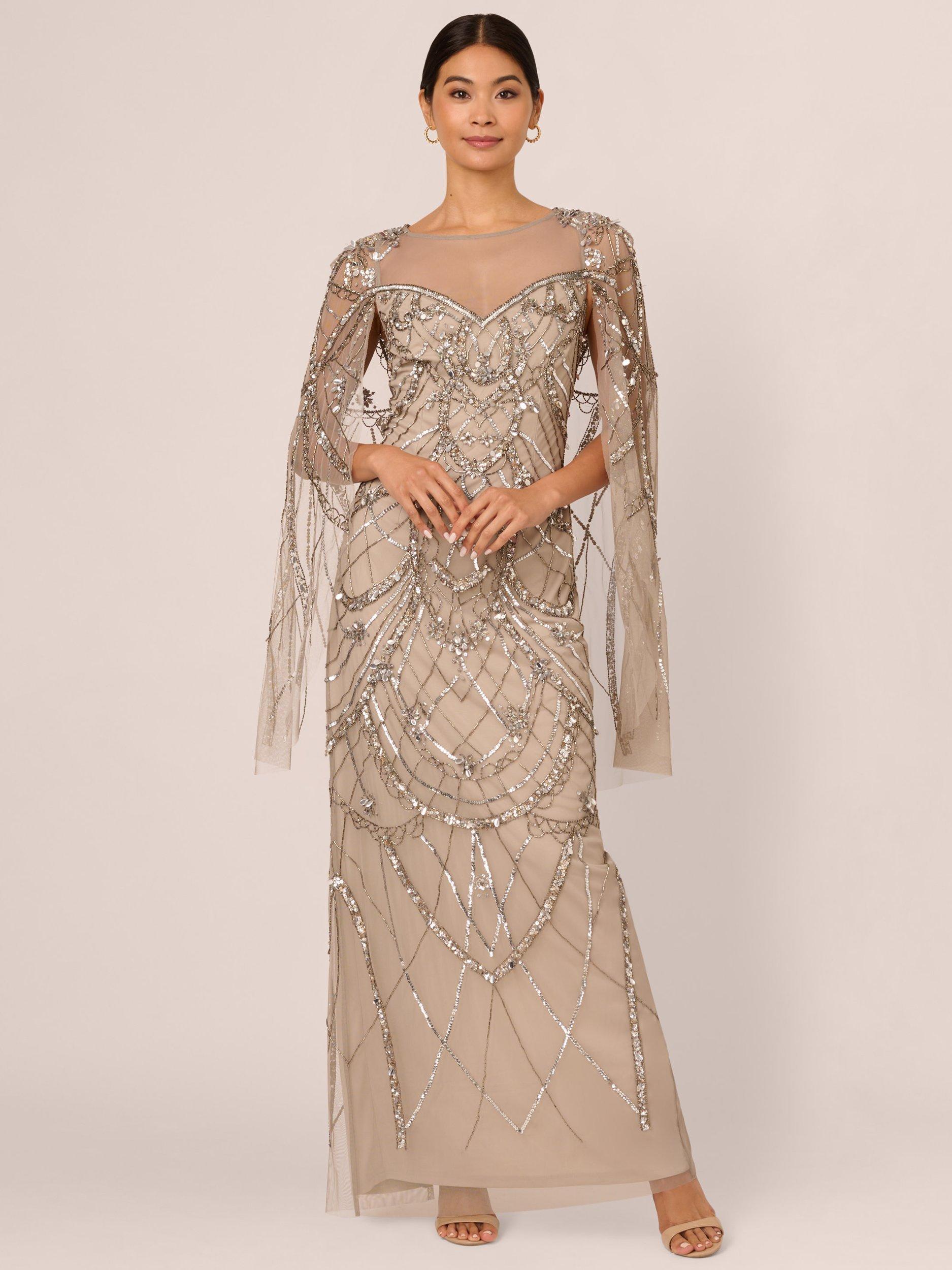 Product image 1 of 7, which shows Adrianna Papell Beaded Cape Dress, Platinum, 6