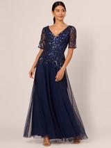 【海外限定】AdriannaPapell ドレス☆Beaded Godet Detail Maxi Adrianna Papell Women's Beaded Mesh Sleeveless Godet Gown