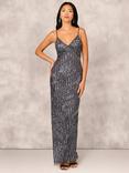 Aidan Mattox by Adrianna Papell Beaded V-Neck Dress, Gunmetal