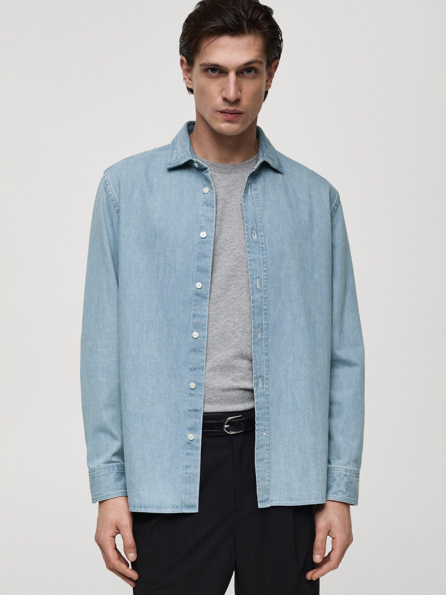 Mango Denim Regular Fit Shirt, Open Blue