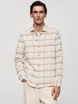 Mango Pierre Cotton Regular Fit Check Shirt, Natural White, Natural White