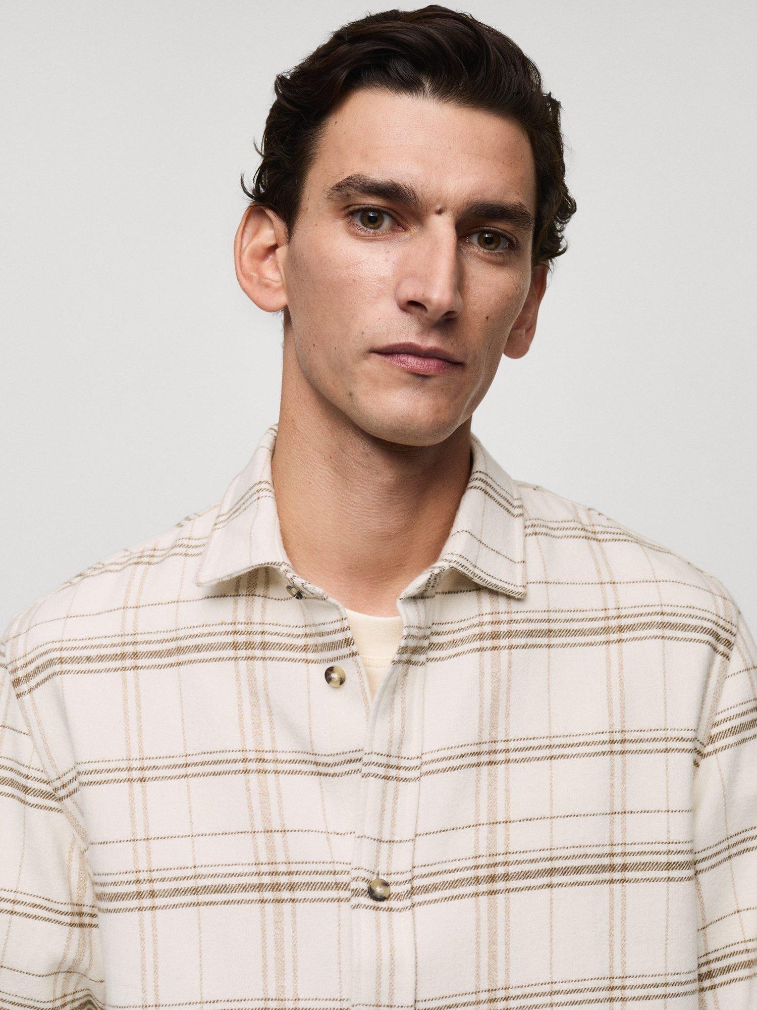 Product image 6 of 8, which shows Mango Pierre Cotton Regular Fit Check Shirt, Natural White, S