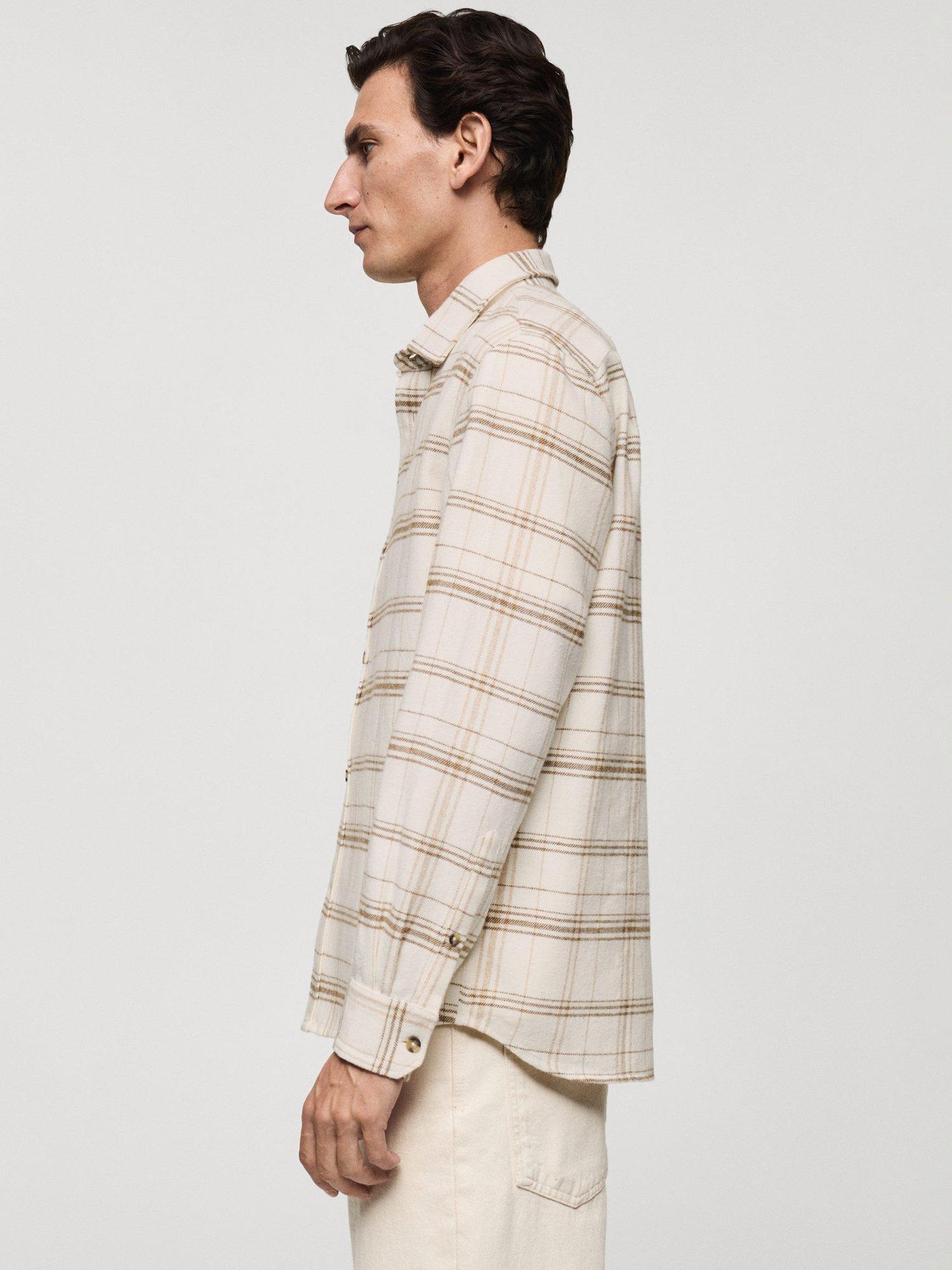 Product image 7 of 8, which shows Mango Pierre Cotton Regular Fit Check Shirt, Natural White, S