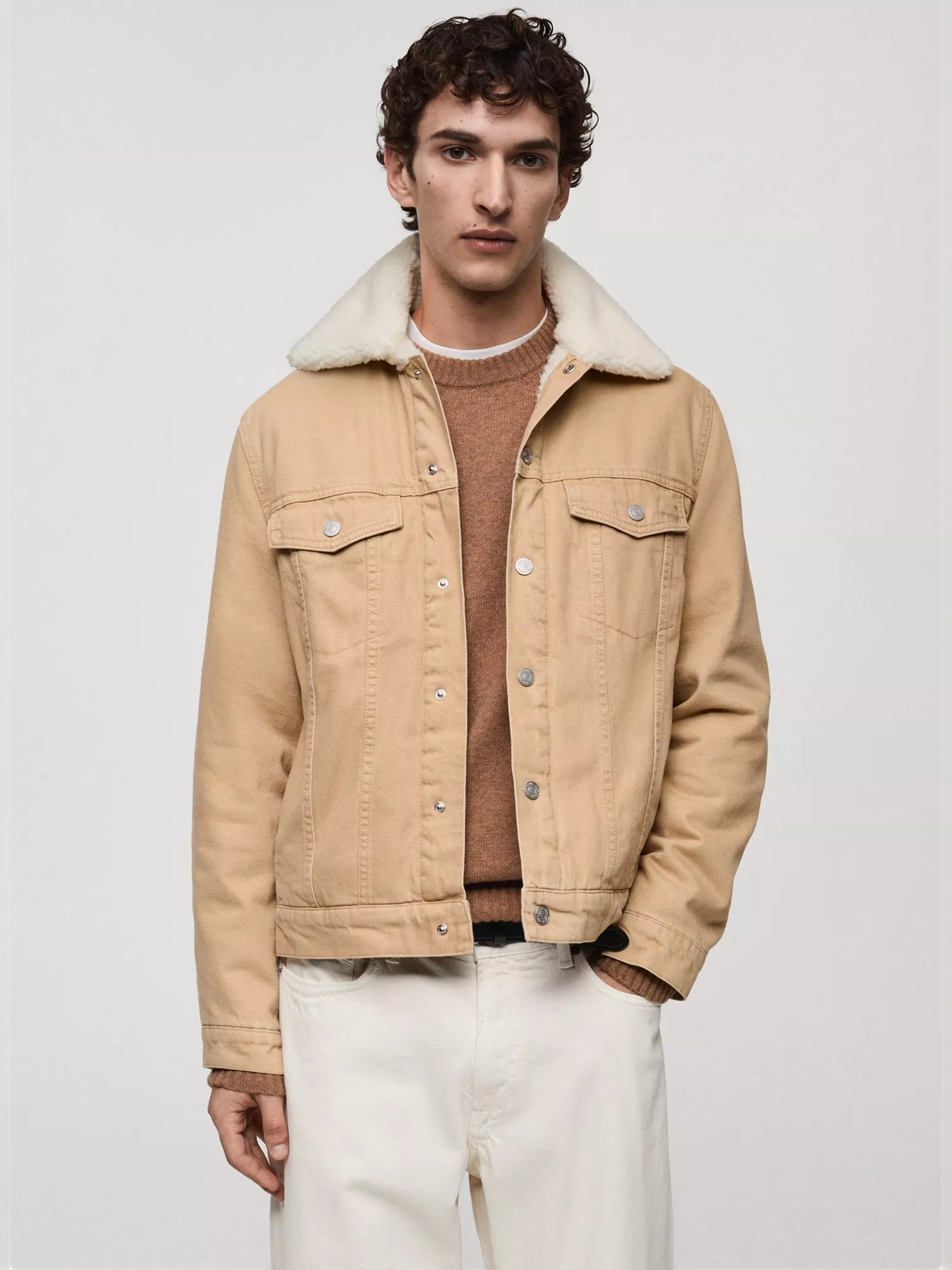 Mango Wasp Sherpa Jacket, Light Beige