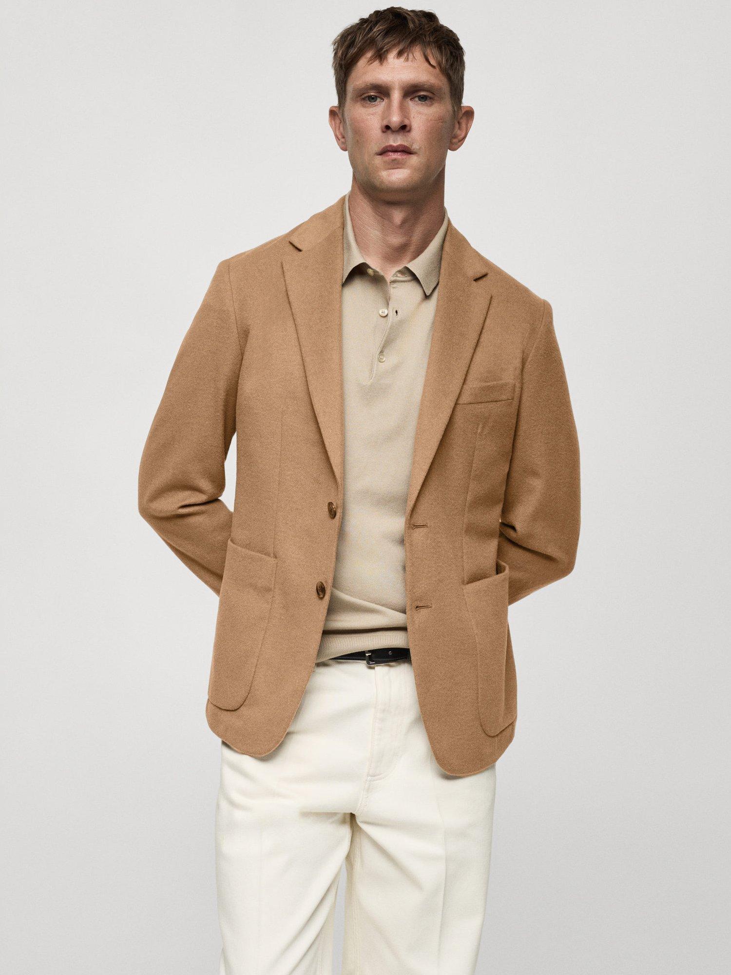 Mango Molina Wool Blend Blazer, Camel