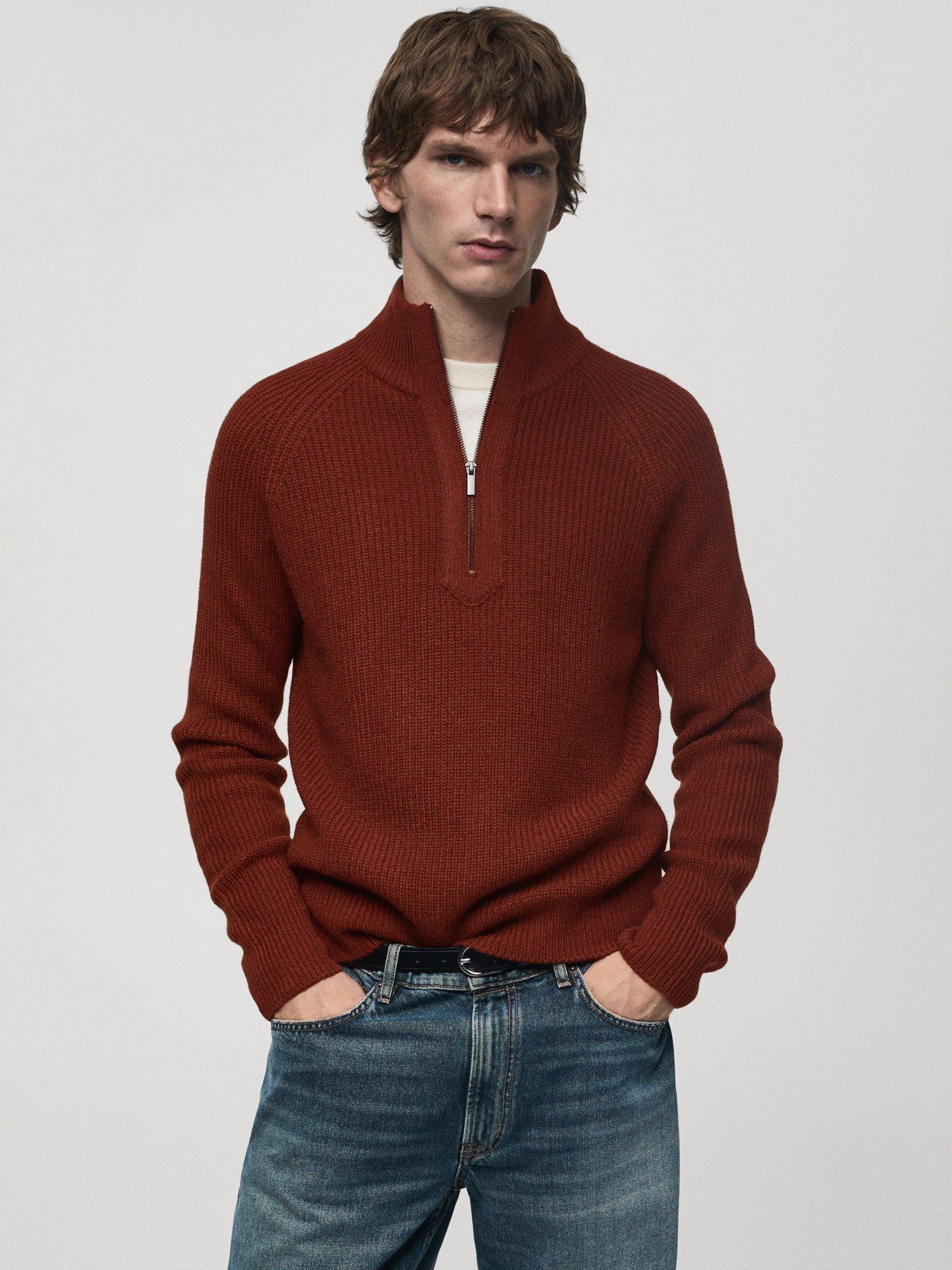 Mango Half-Zip Wool Blend Jumper, Medium Orange