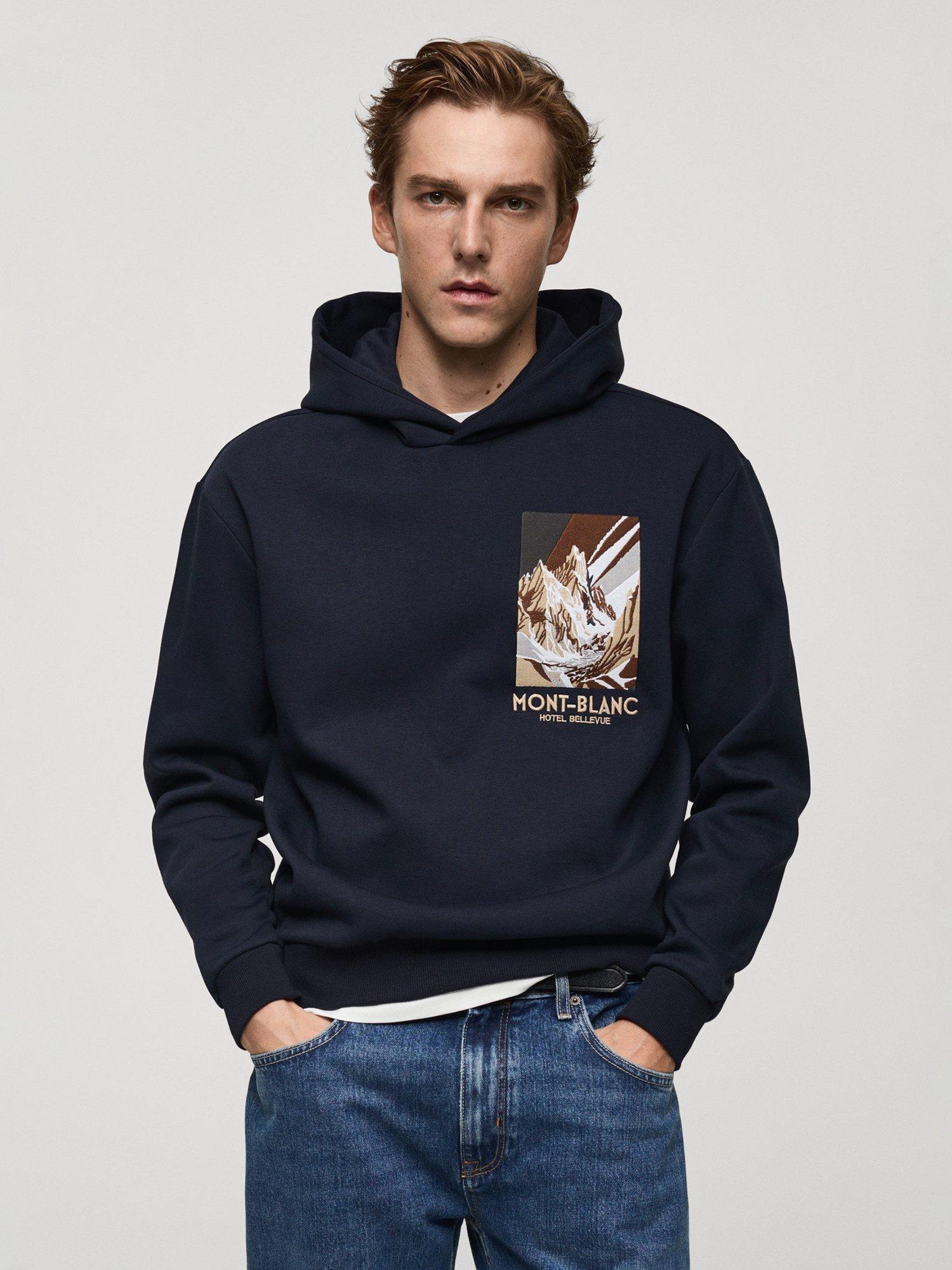 Mango Printed Hooded Sweatshirt, Navy