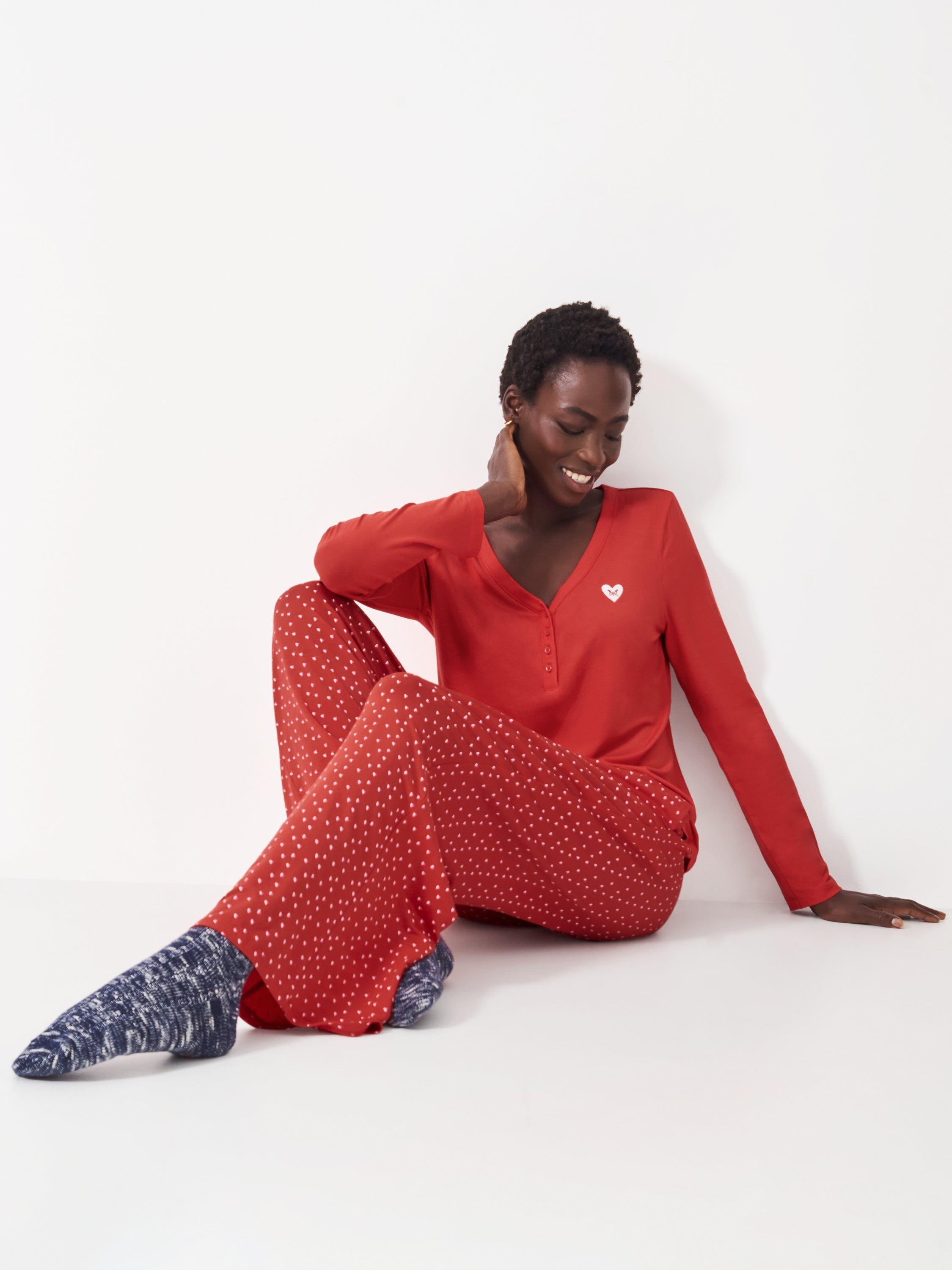 Crew Clothing Heart Print Modal Pyjamas, Red Wine
