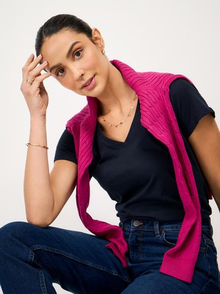 Crew Clothing Perfect V-Neck Slub T-Shirt, Navy