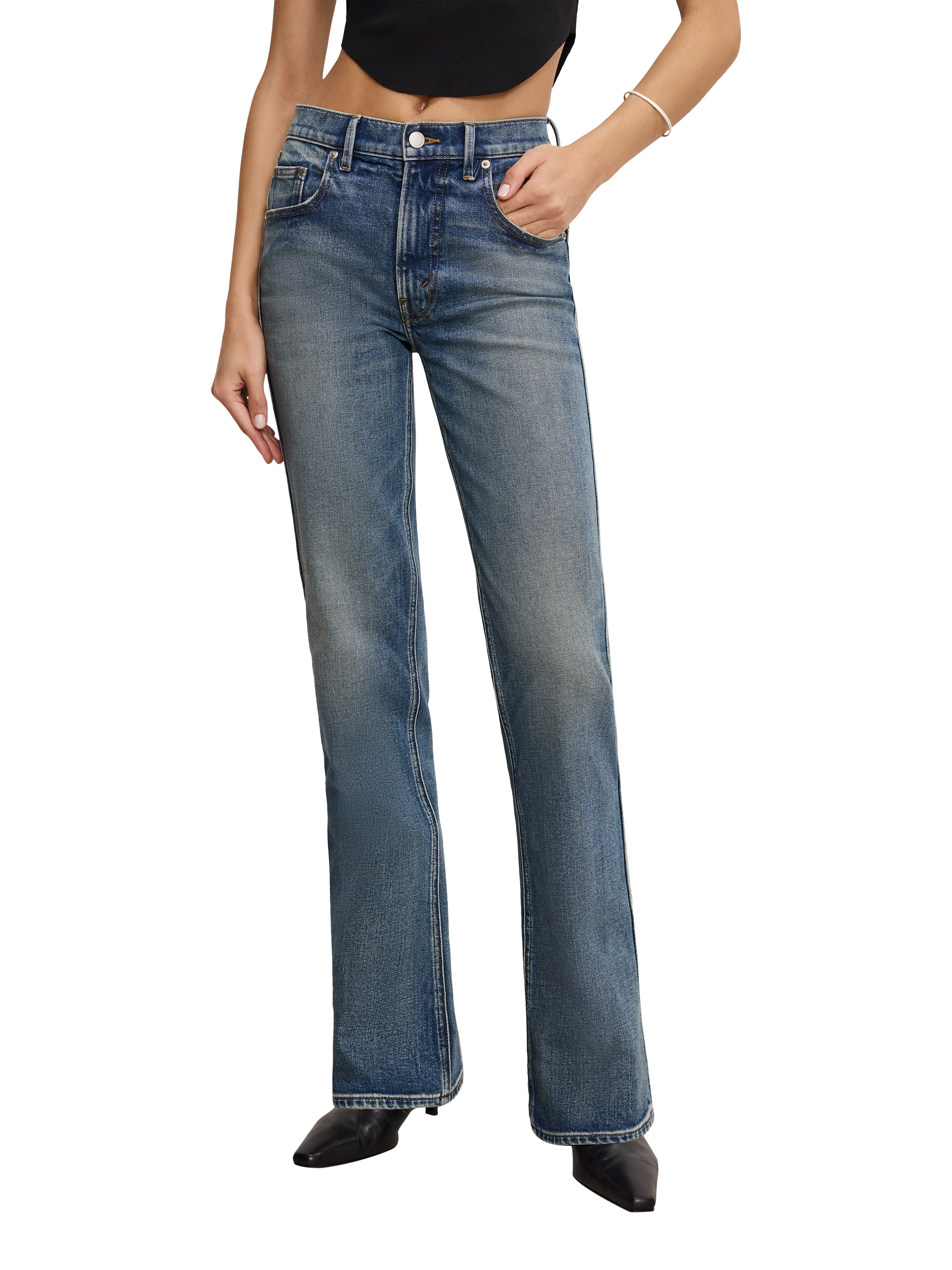 Product image 1 of 3, which shows Good American Good Cowboy Bootcut Jeans, Indigo783, 26