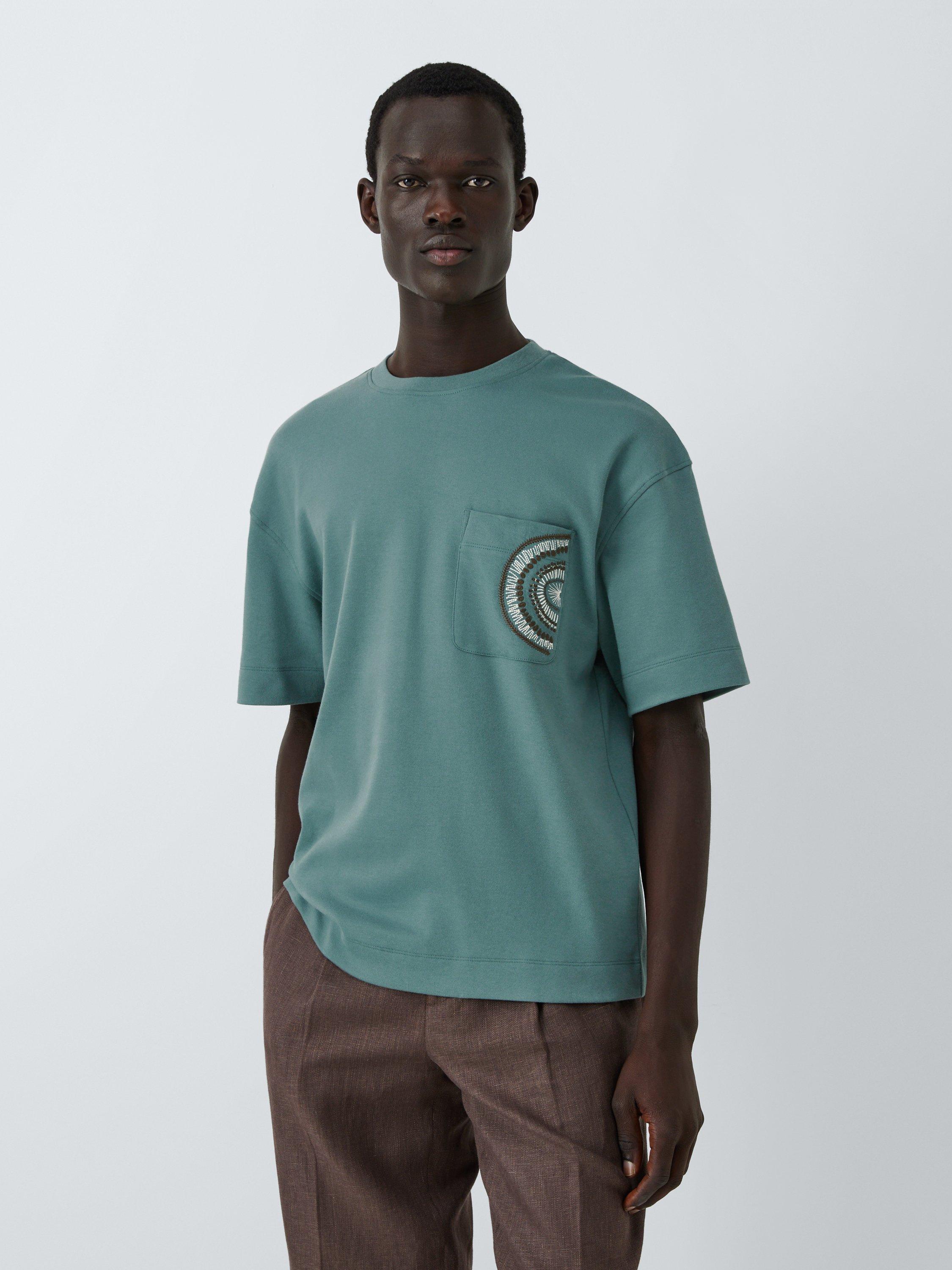 Product image 1 of 6, which shows John Lewis Embroidered Pocket Cotton T-Shirt, North Atlantic, S