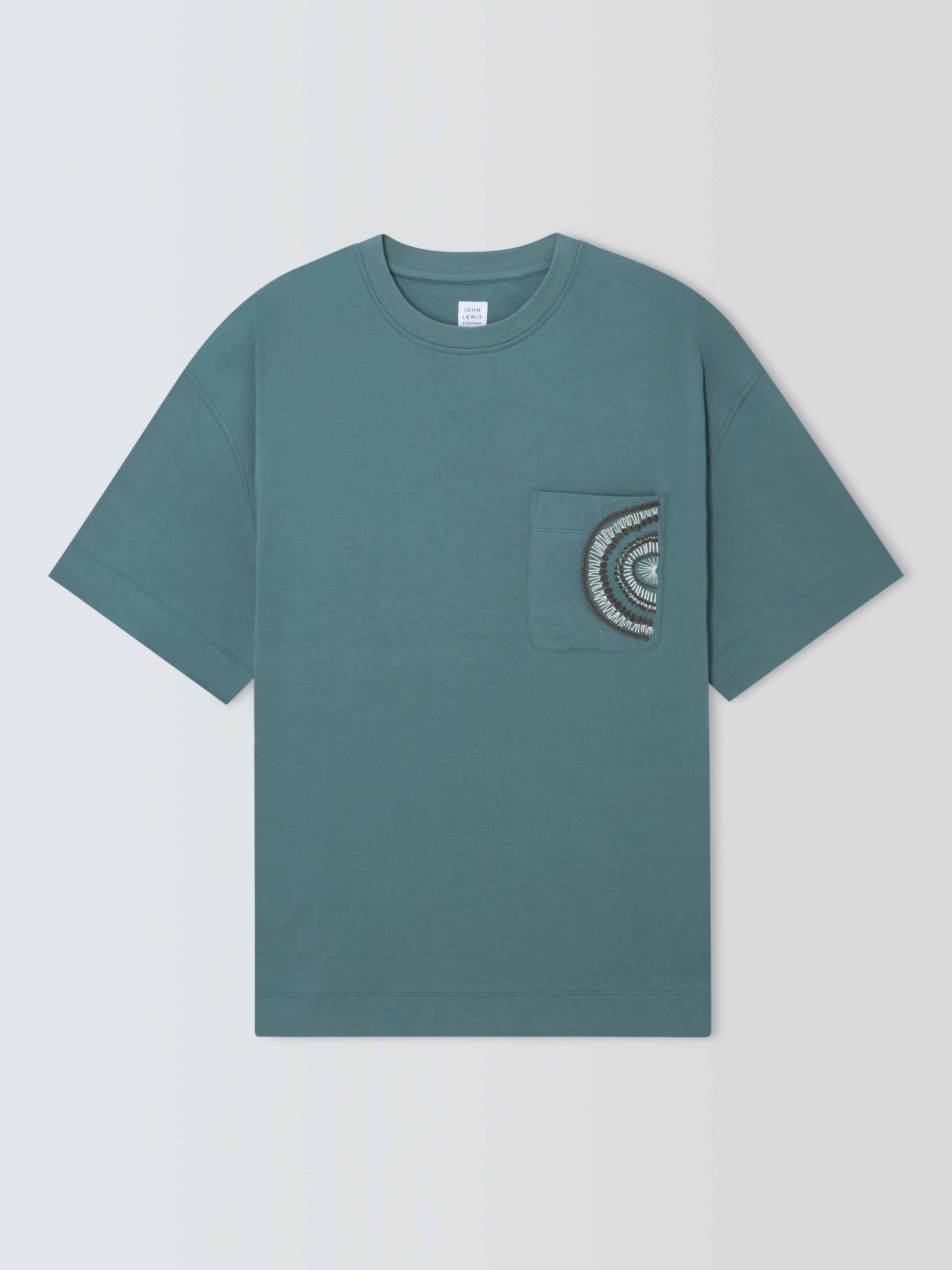 Product image 4 of 6, which shows John Lewis Embroidered Pocket Cotton T-Shirt, North Atlantic, S