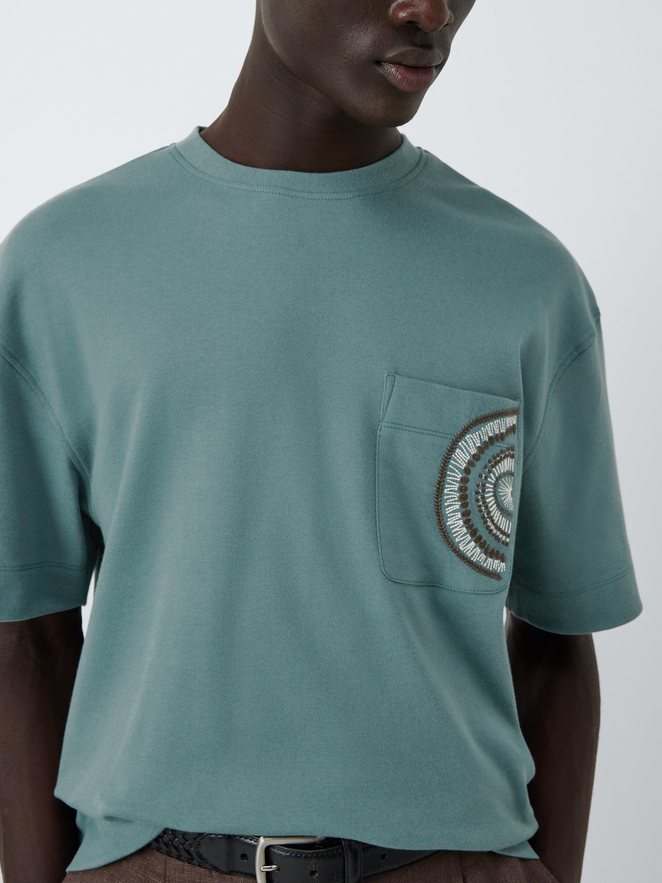 Product image 6 of 6, which shows John Lewis Embroidered Pocket Cotton T-Shirt, North Atlantic, S