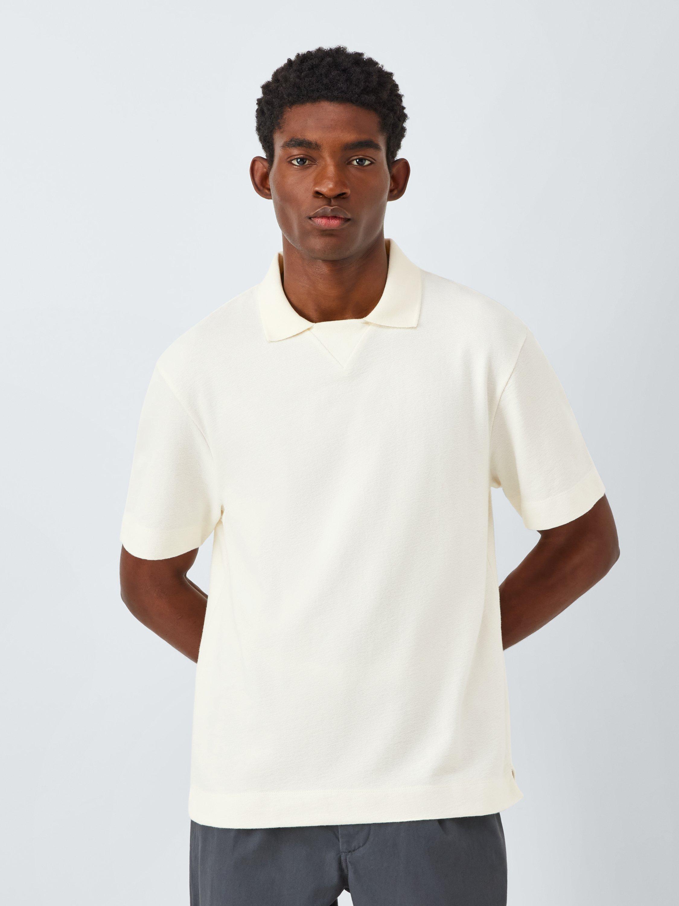Product image 1 of 6, which shows John Lewis Short Sleeve Textured Collar Cotton T-Shirt, Egret, S