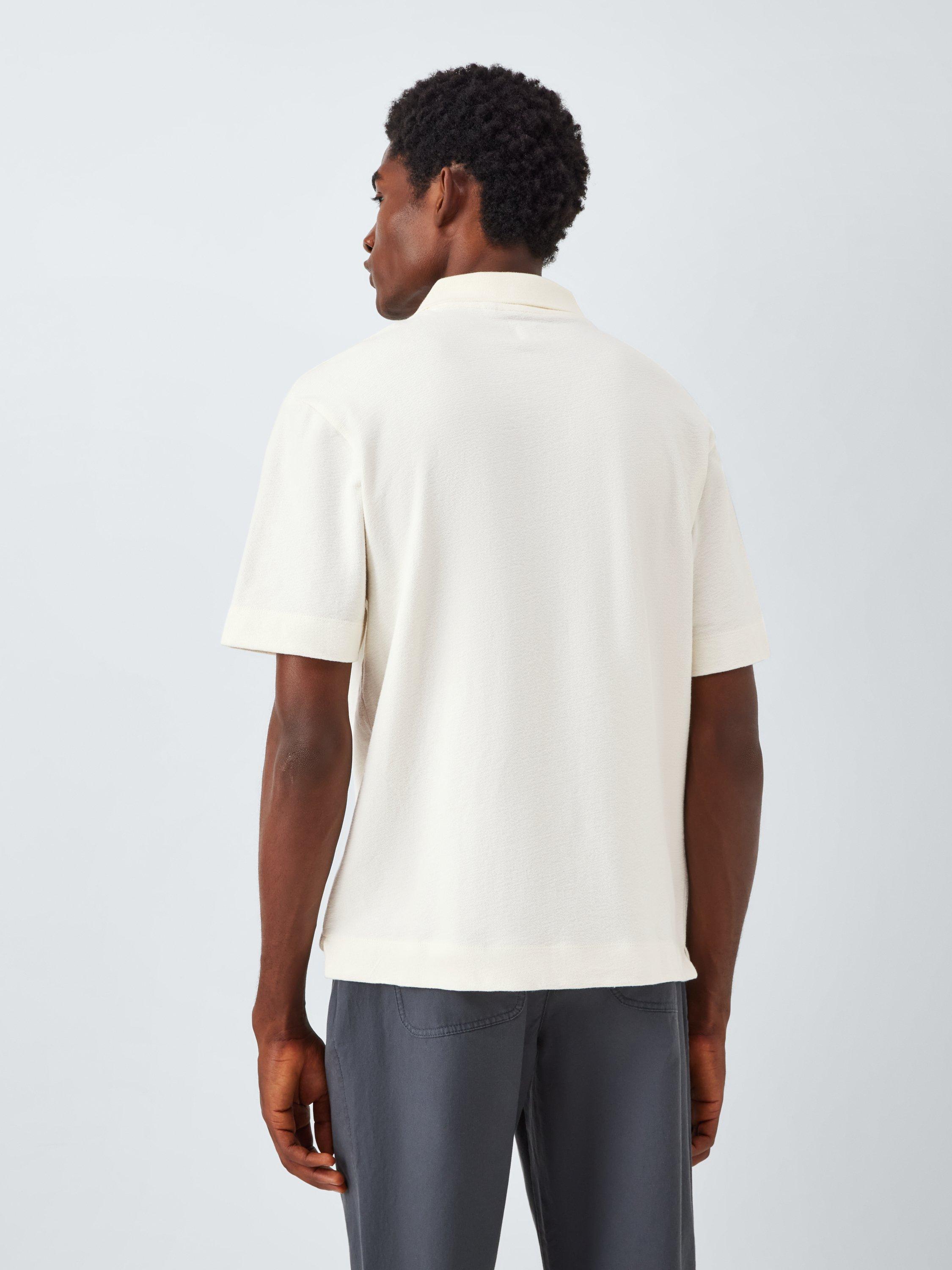 Product image 2 of 6, which shows John Lewis Short Sleeve Textured Collar Cotton T-Shirt, Egret, S